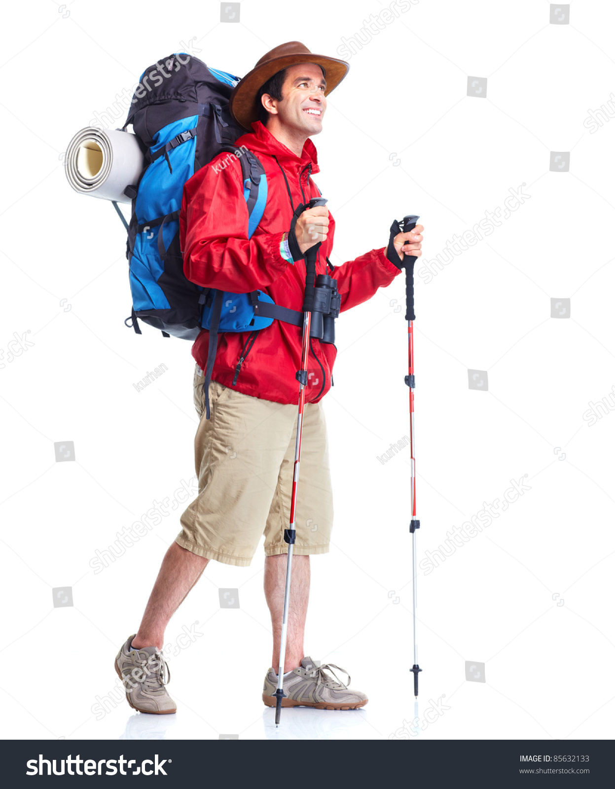 Hiker Man Tourist. Hiking. Isolated Over White Background. Stock Photo ...