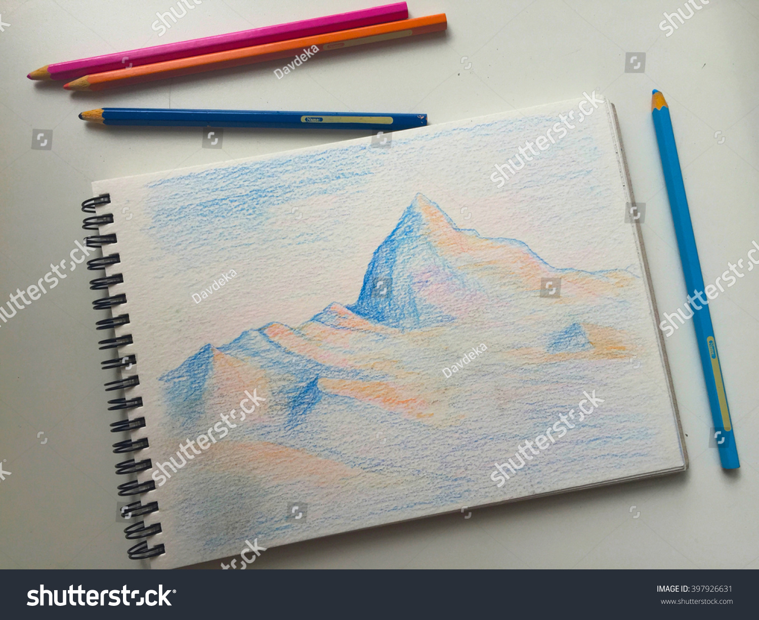 Himalaya Mountains Color Pencil Sketch Travel Stock Photo Edit