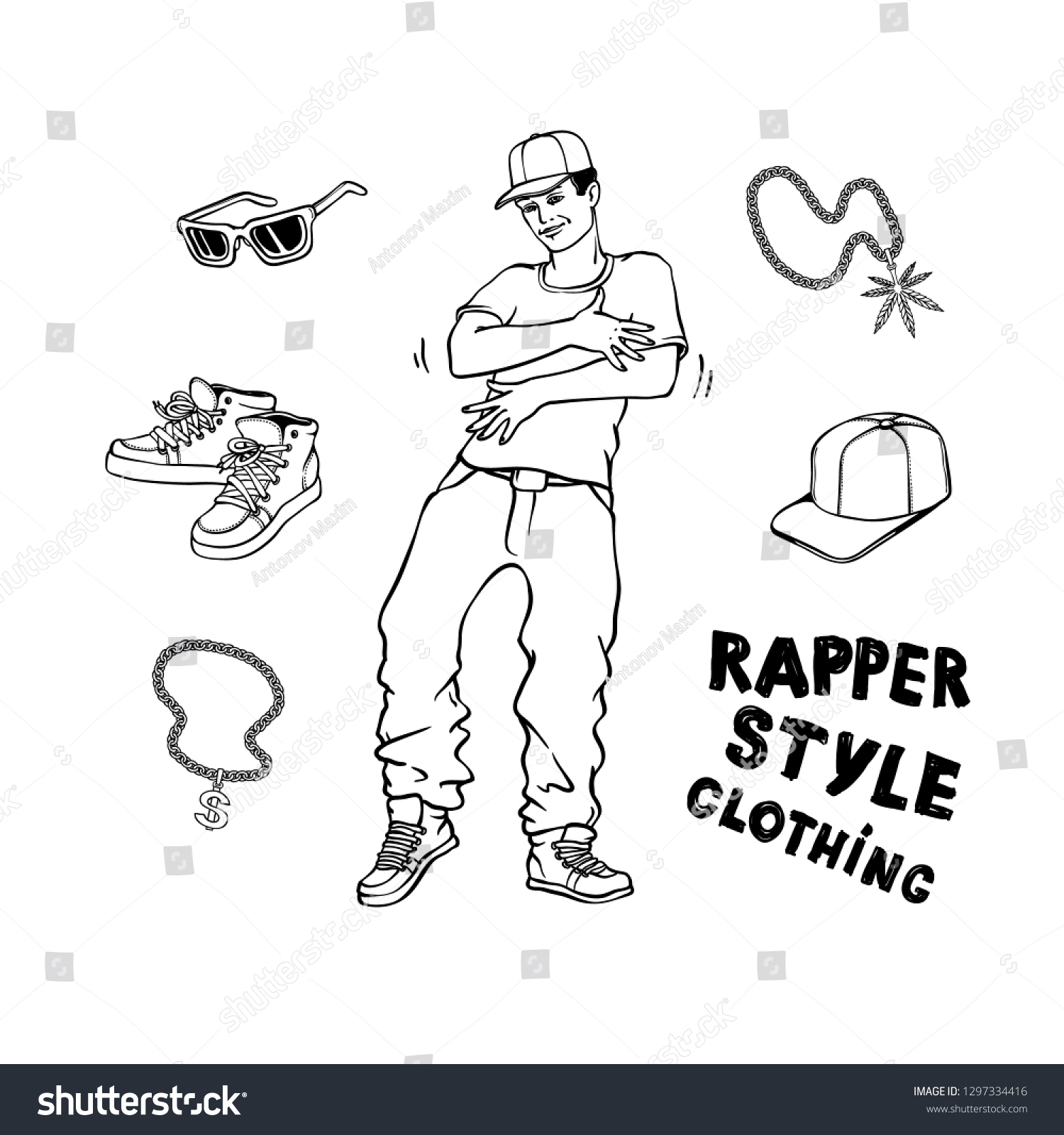 Hiphop Rap Style Set Young Man Stock Illustration 1297334416 Shutterstock