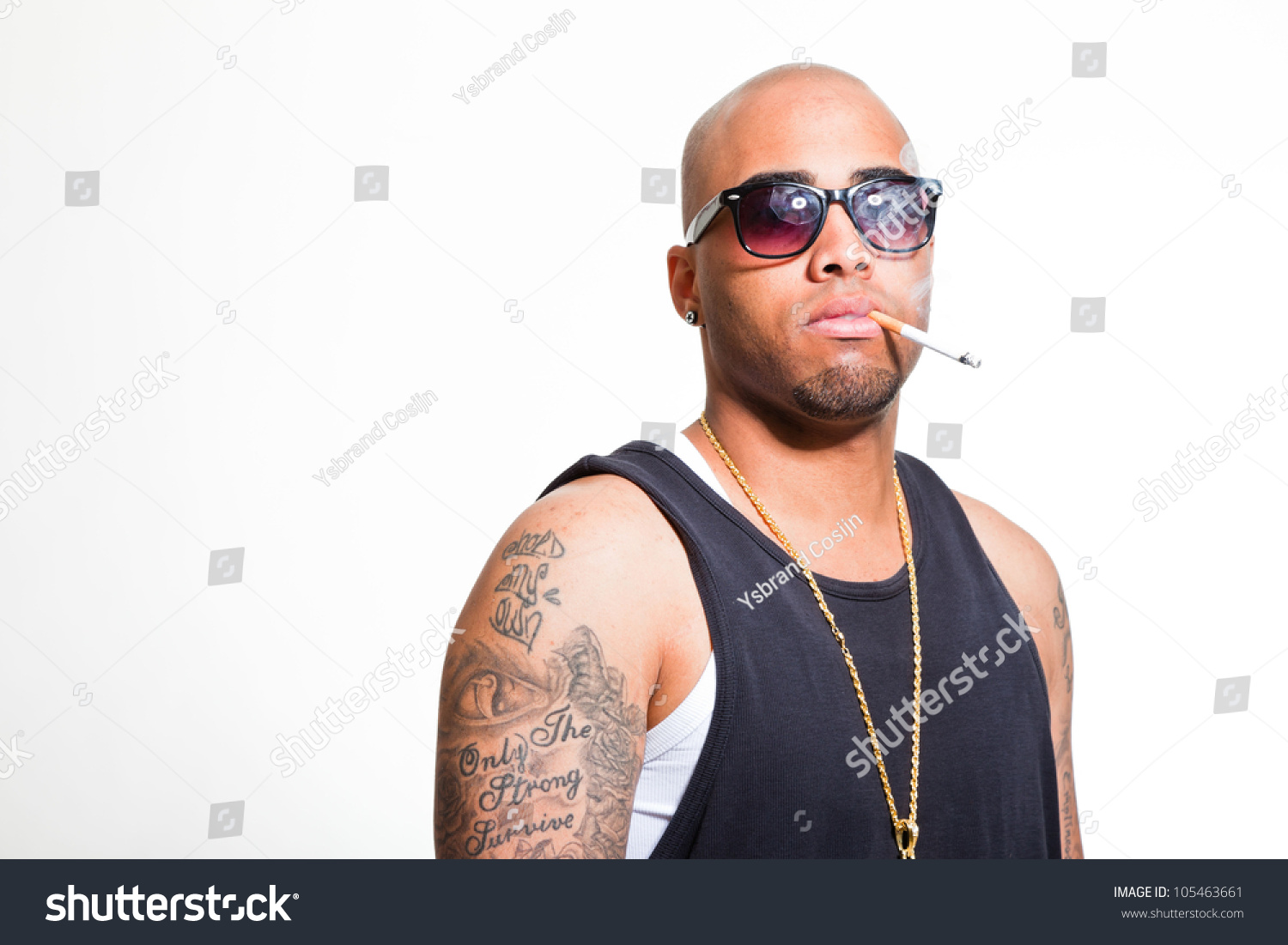 Hip Hop Urban Gangster Black Man Wearing Dark Shirt And Golden Jewelry ...