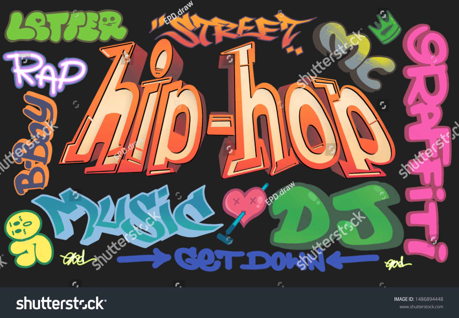 Hiphop Graffiti Streetart Rap Song Hiphop Stock Illustration 1486894448