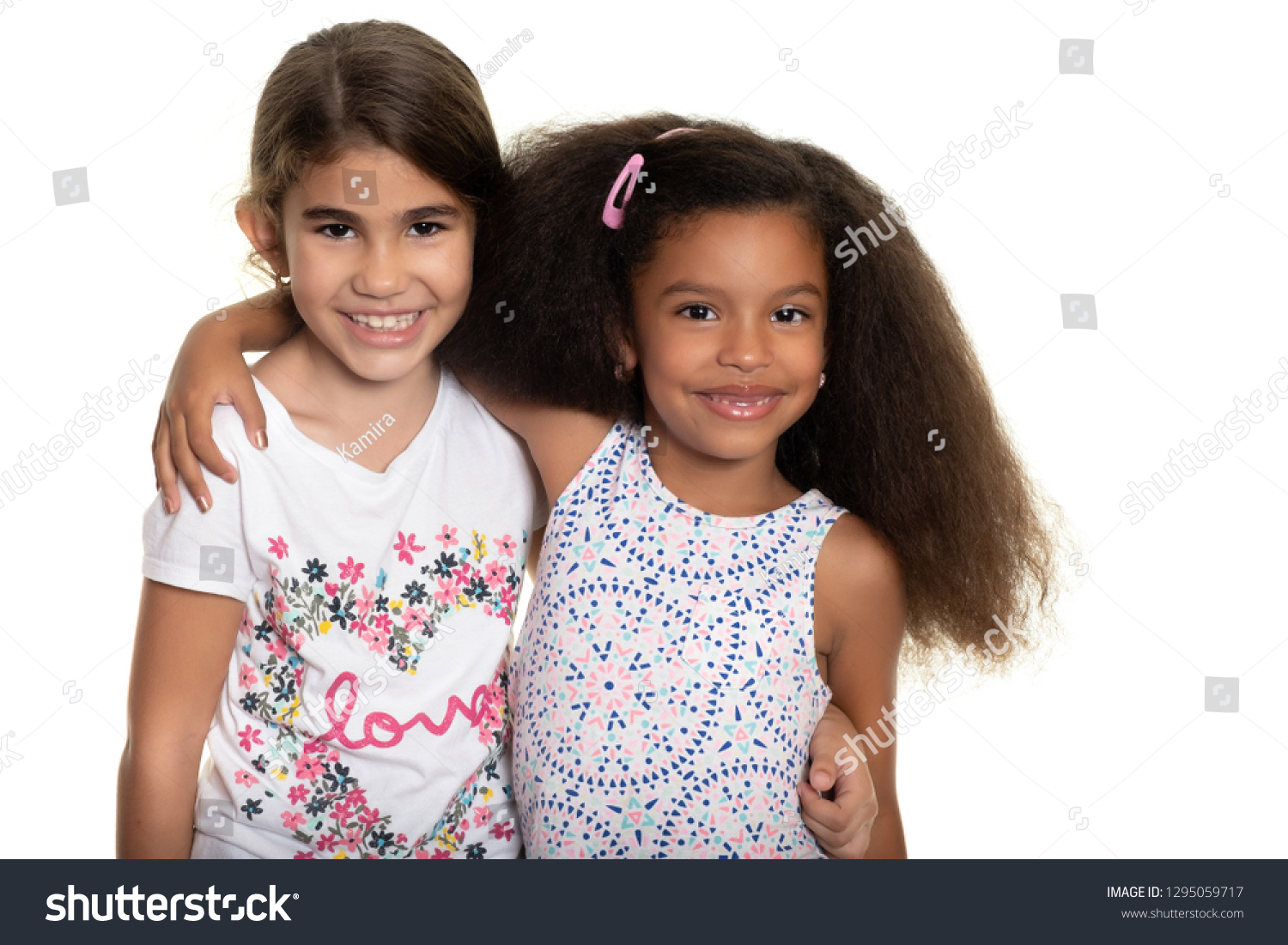 Hispanic African American Small Girls Hugging Stock Photo 1295059717 ...