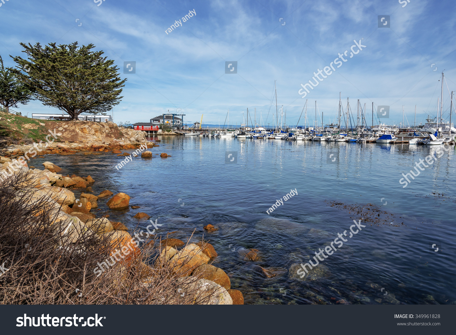 92 Im Genes De Monterey Bay National Marine Sanctuary Im Genes Fotos   Stock Photo Historic Monterey Harbor And Marina Moored Anchored Colorful Sailboats Yachts And Speed Boats 349961828 