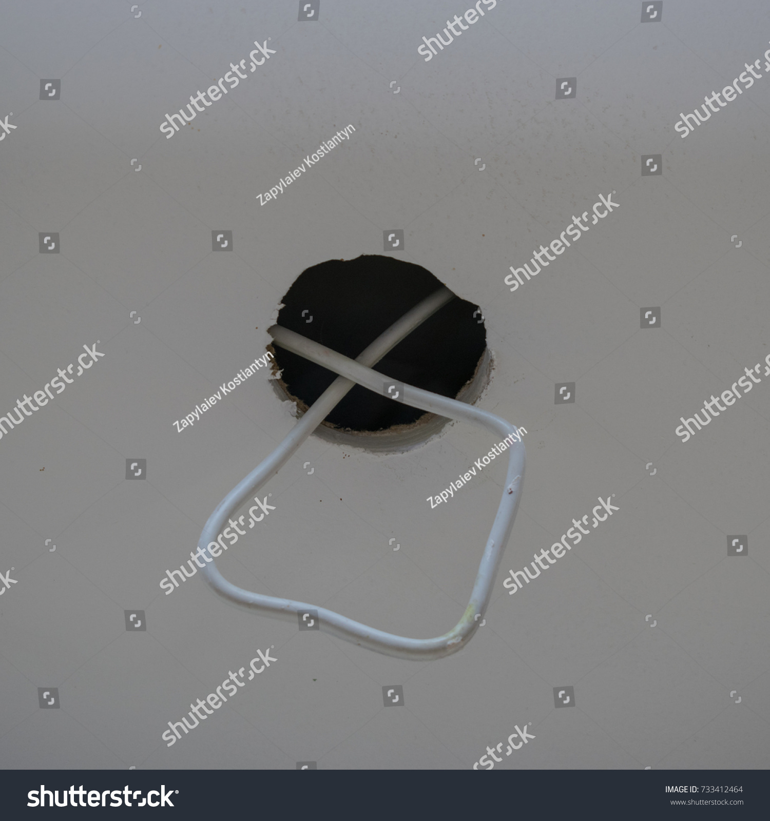 Hole False Ceiling Protruding Electric Wire Stock Photo