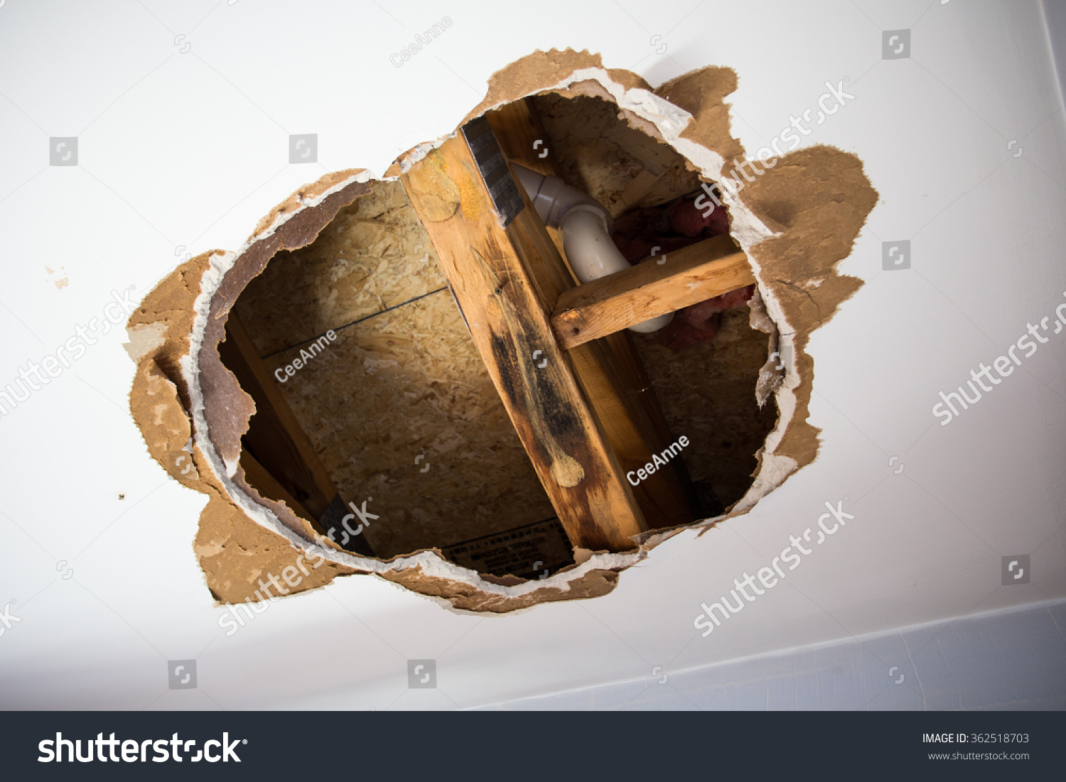 Hole Ceiling Showing Water Mold Damage Stock Photo Edit Now
