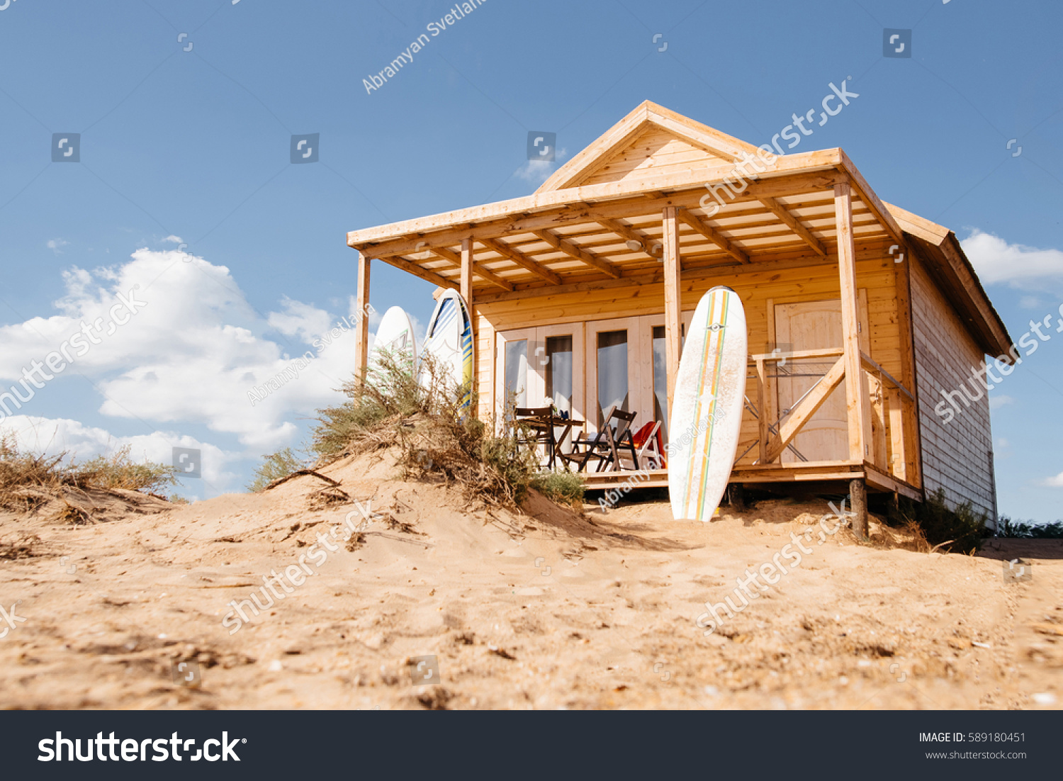 Holiday House On Beach Wooden House Stock Photo Edit Now 589180451