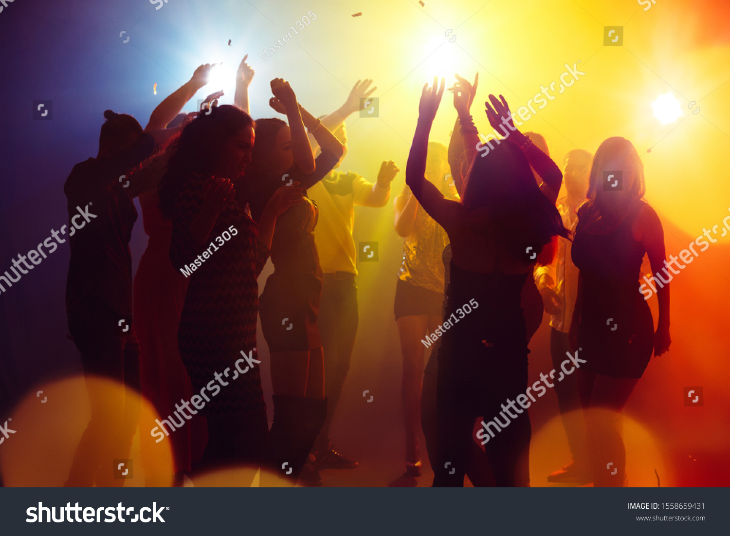Holidays Crowd People Silhouette Raises Their Stock Photo 1558659431 ...