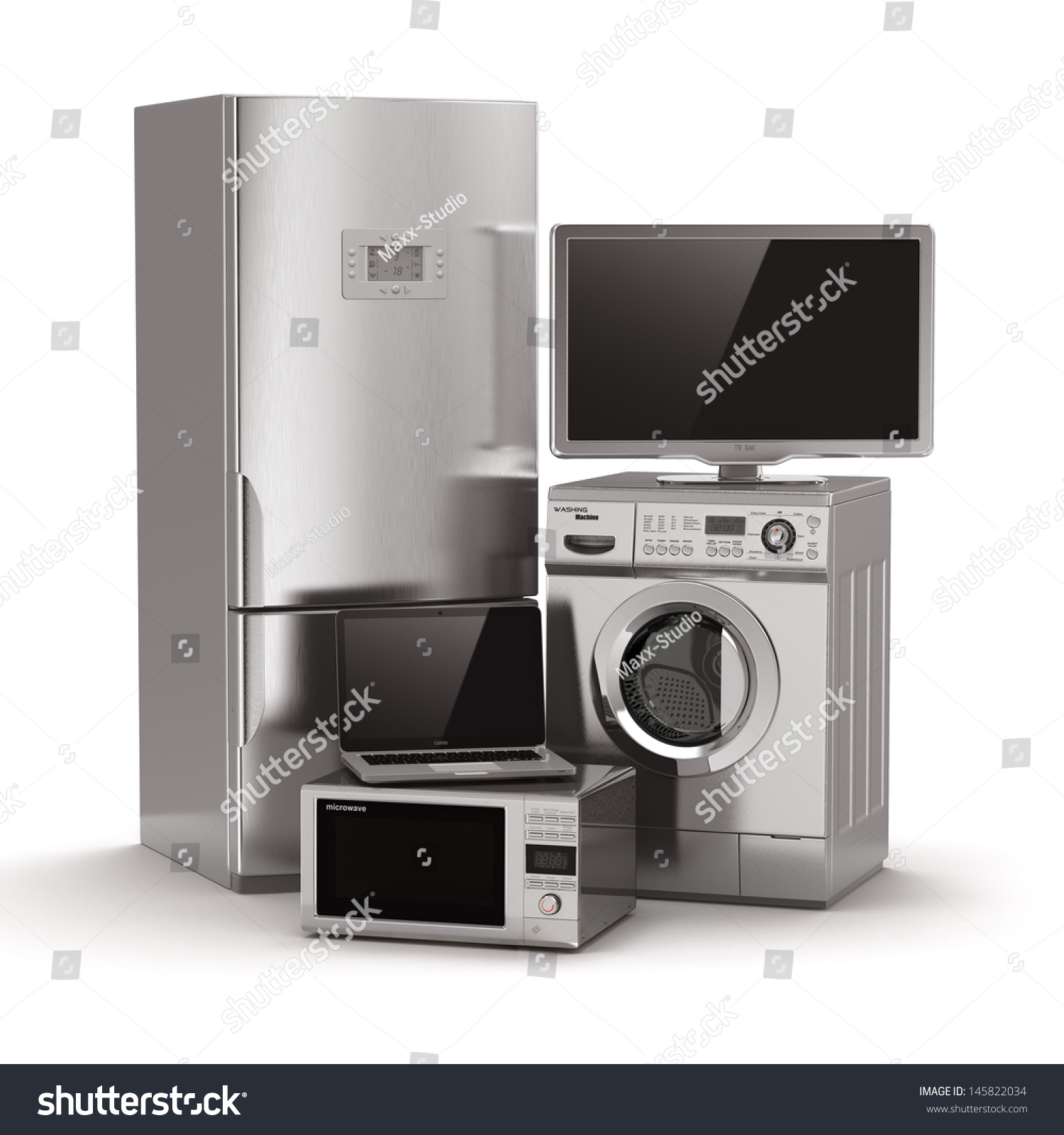 Home Appliances. Tv, Refrigerator, Microwave, Laptop And Washing ...