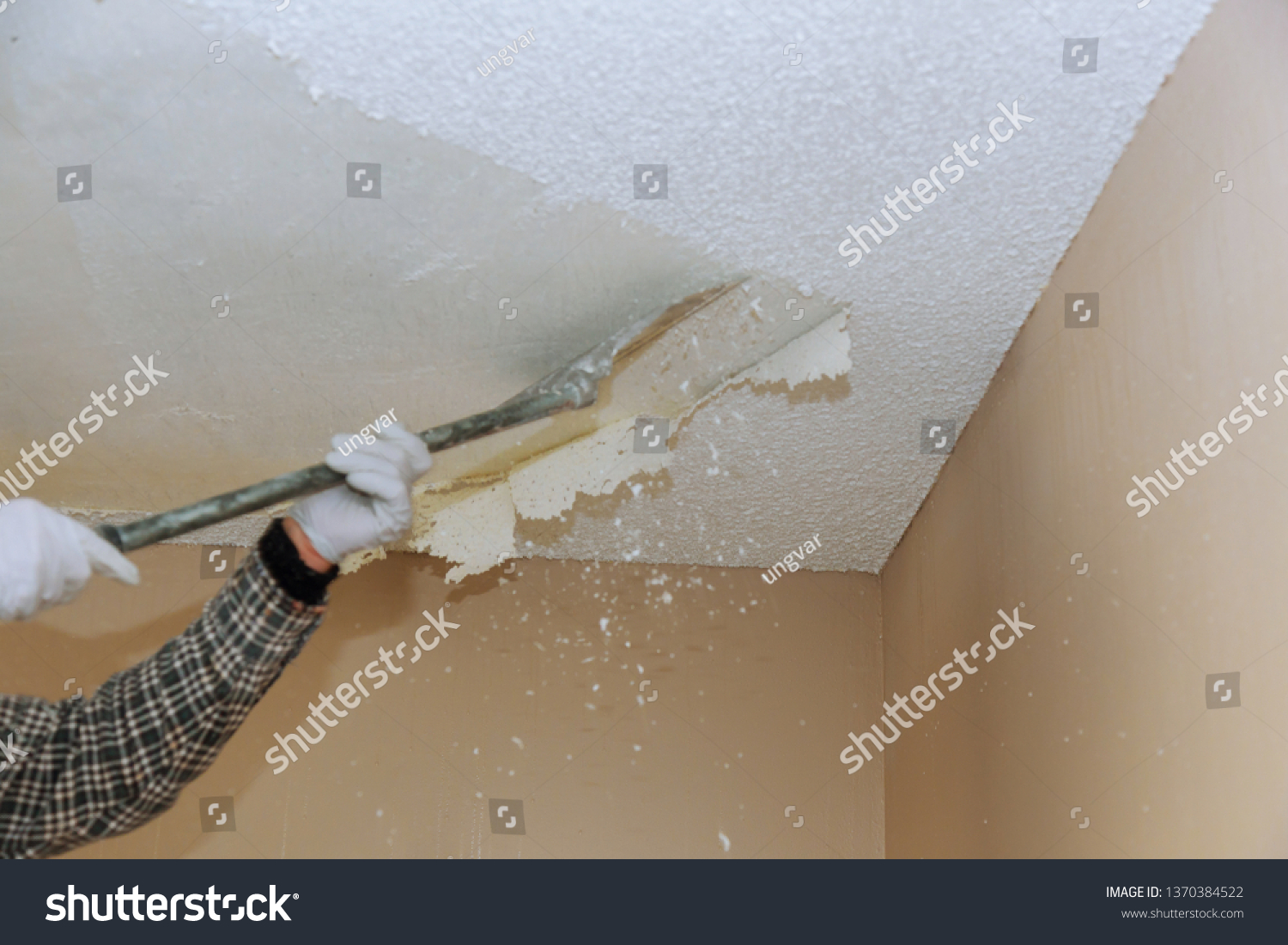 Home Ceiling Drywall Demolition Popcorn Ceiling Stock Photo Edit