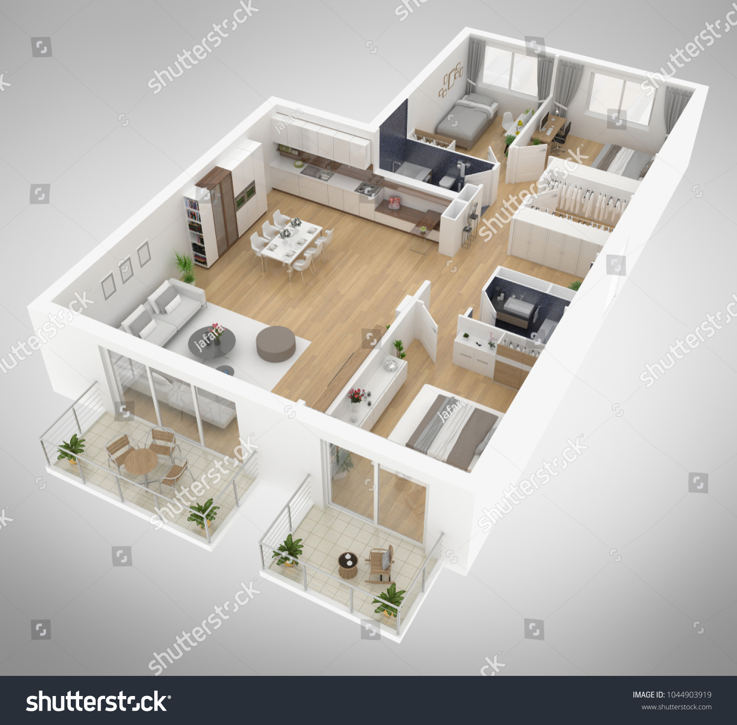 Home Floor Plan Top View 3d Stock Illustration 1044903919