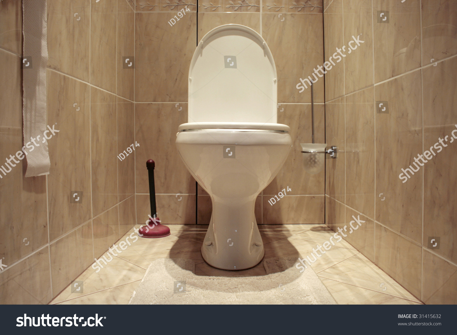Professional Plumber Holding Plunger Near Toilet Bowl In 
