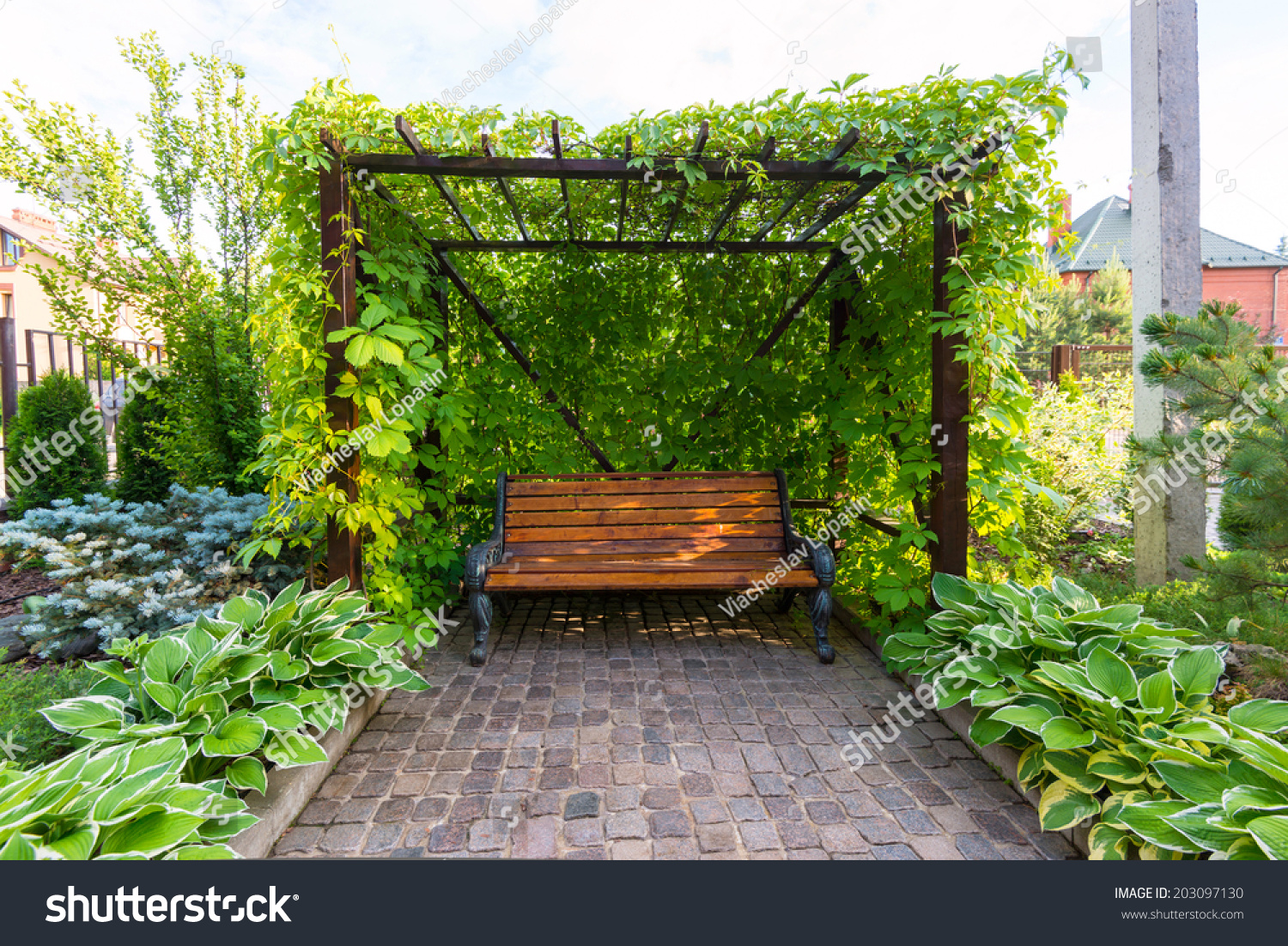 Home Garden Landscape Design Beautiful Arbor Stock Photo Edit Now 203097130