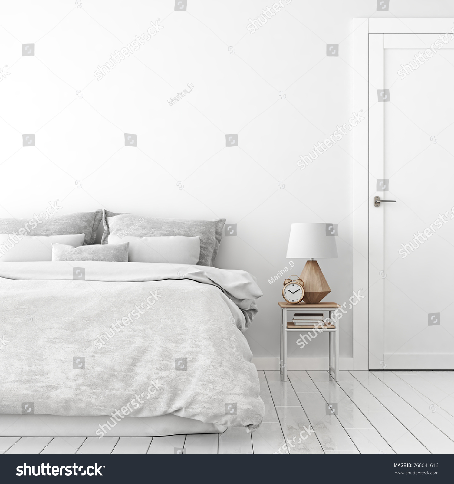 Home Interior Wall Mock Unmade Bed Stock Illustration 766041616
