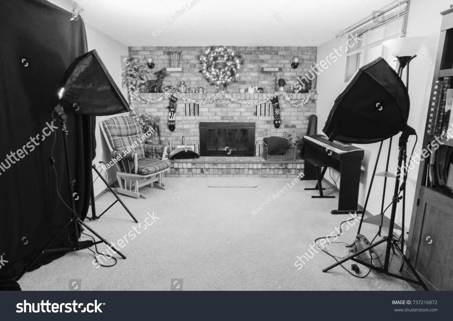 Home Photography Studio Fireplace Mantle Decorated Stock Image
