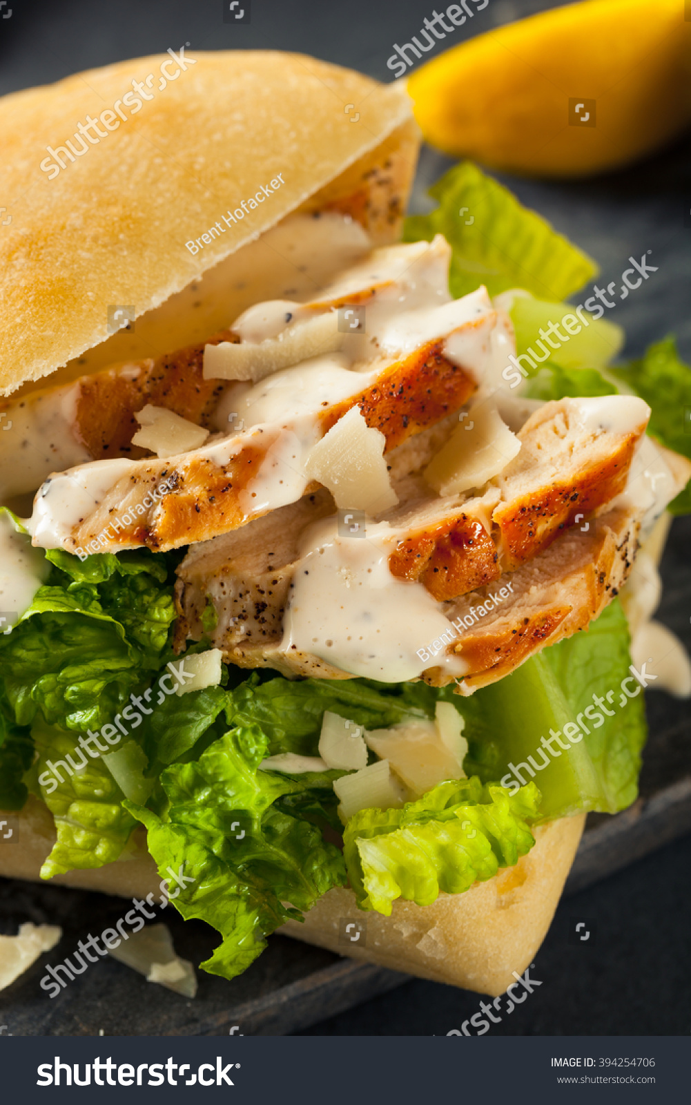 Homemade Chicken Caesar Sandwich Cheese Lemon Stock Photo Edit Now 394254706