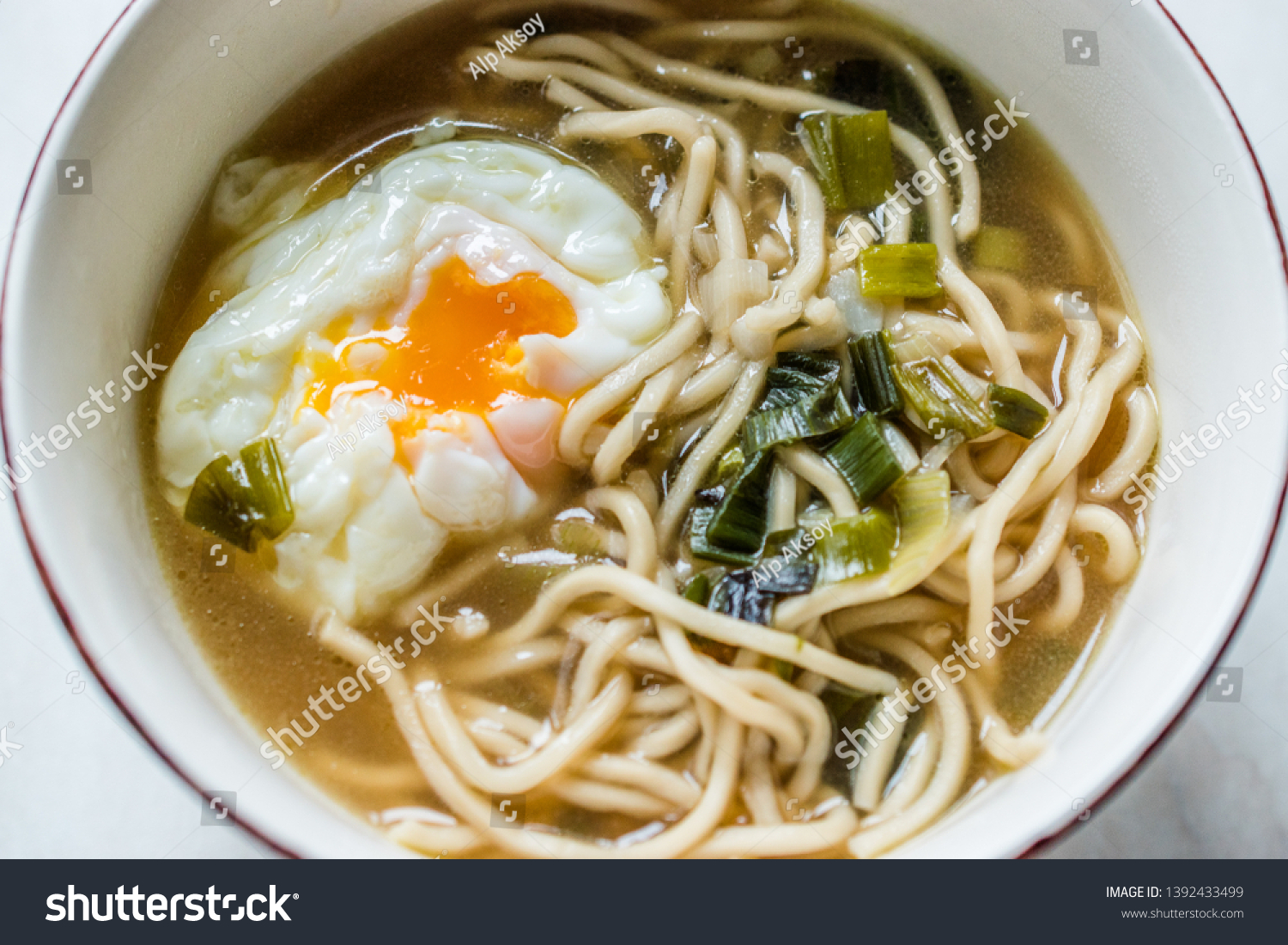 Homemade Japanese Ramen Noodle Poached Eggs Food And Drink Stock