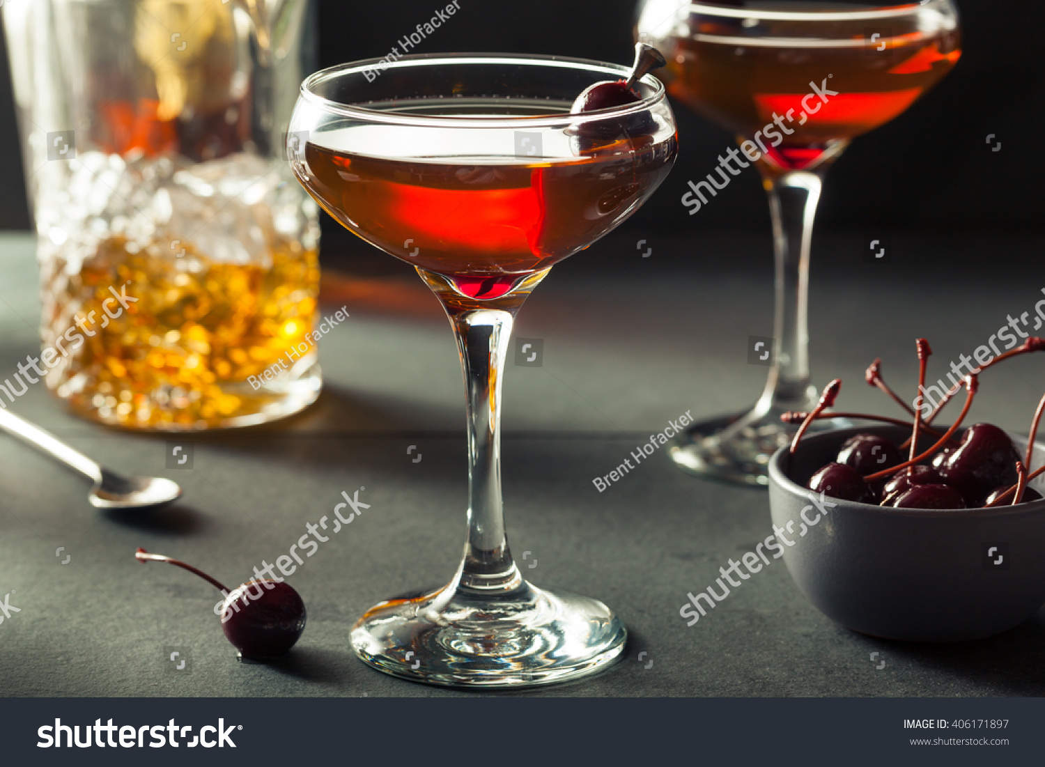 4 619 Manhattan Cocktail Stock Photos Images Photography Shutterstock   Stock Photo Homemade Rye Bourbon Manhattan With A Cherry Garnish 406171897 