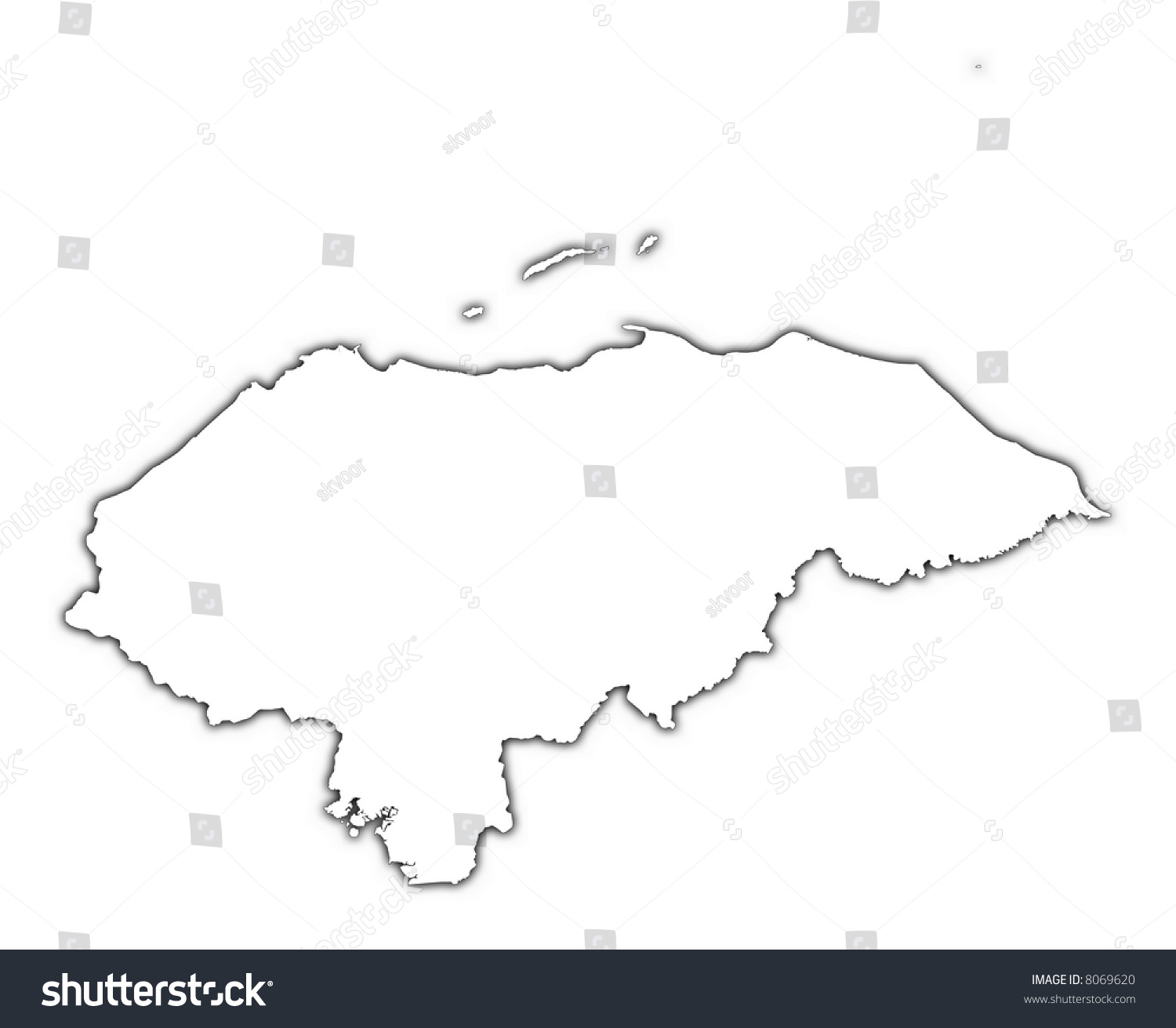 Honduras Outline Map Shadow Detailed Mercator Stock Illustration ...