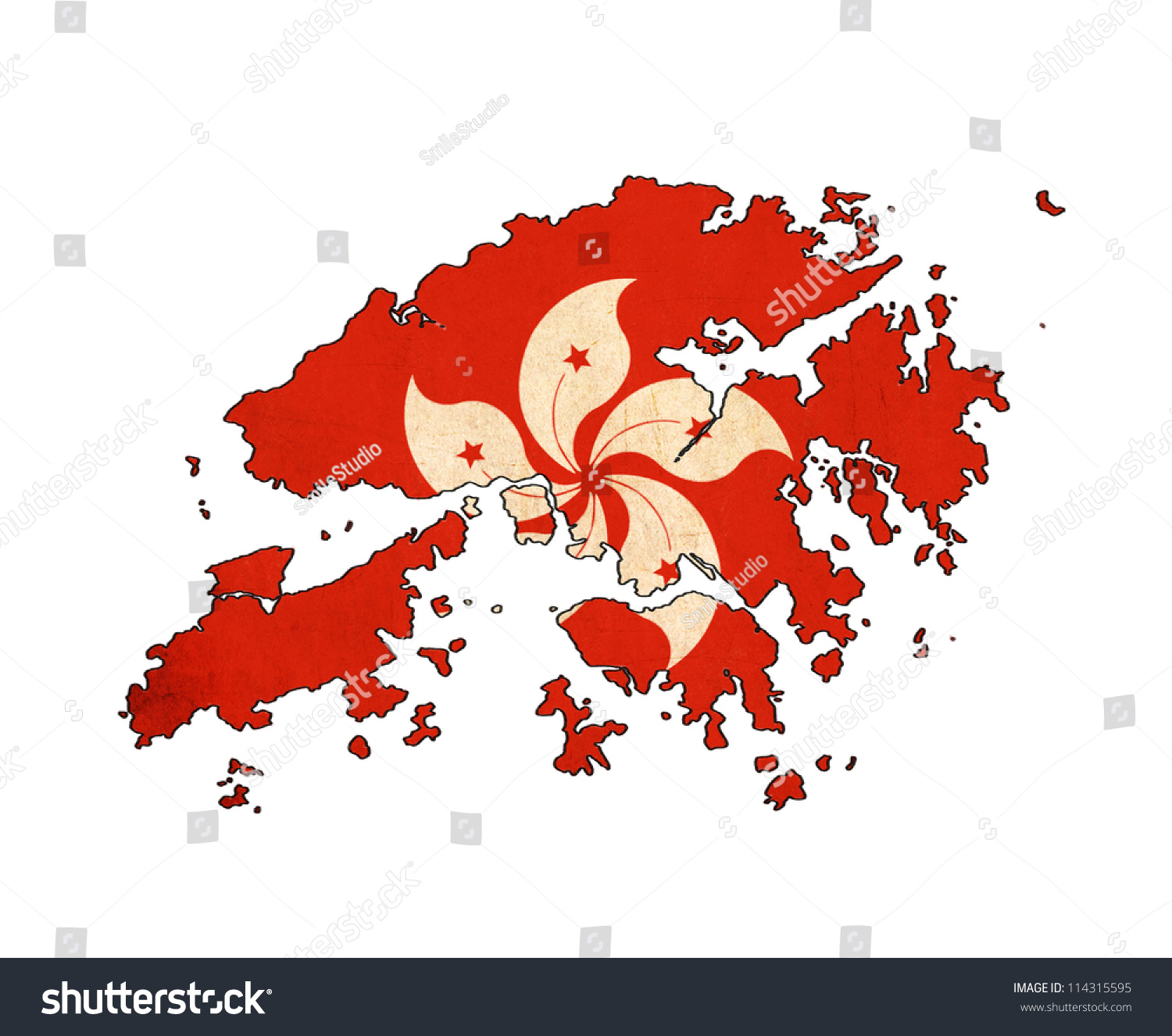 Hong Kong Map On Hong Kong Flag Drawing ,Grunge And Retro Flag Series ...