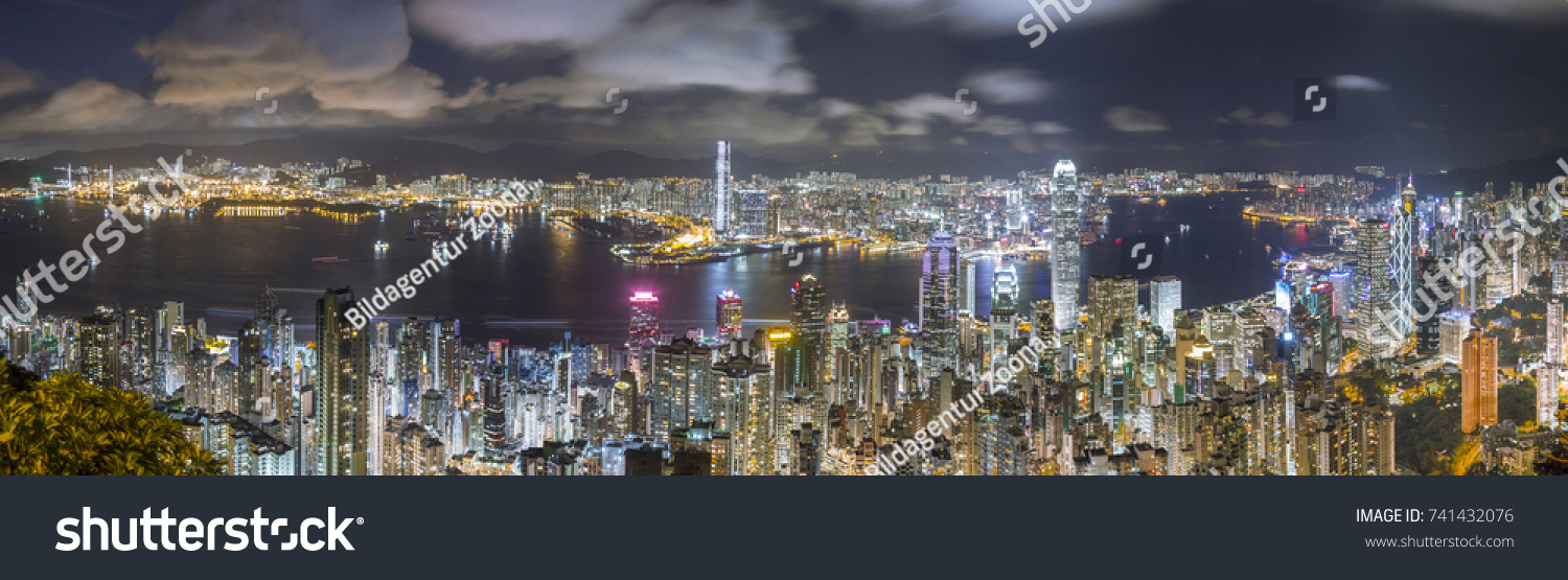 Hong Kong Panorama Skyline Night View Stock Photo 741432076 | Shutterstock