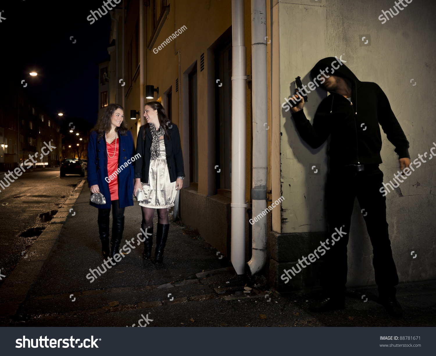 Hooded Man Stalking Two Women Behind Stock Photo 88781671 - Shutterstock