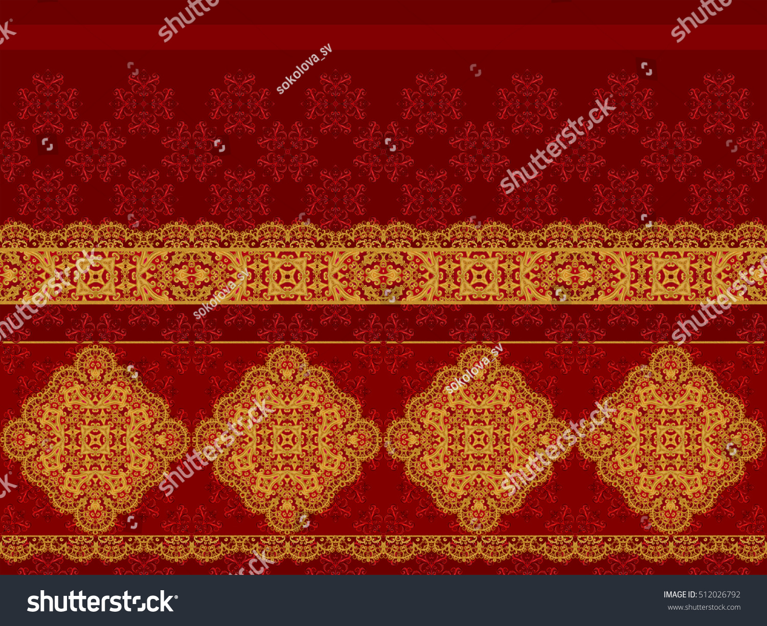 Horizontal Floral Border Pattern Seamless Gold Stock Illustration ...