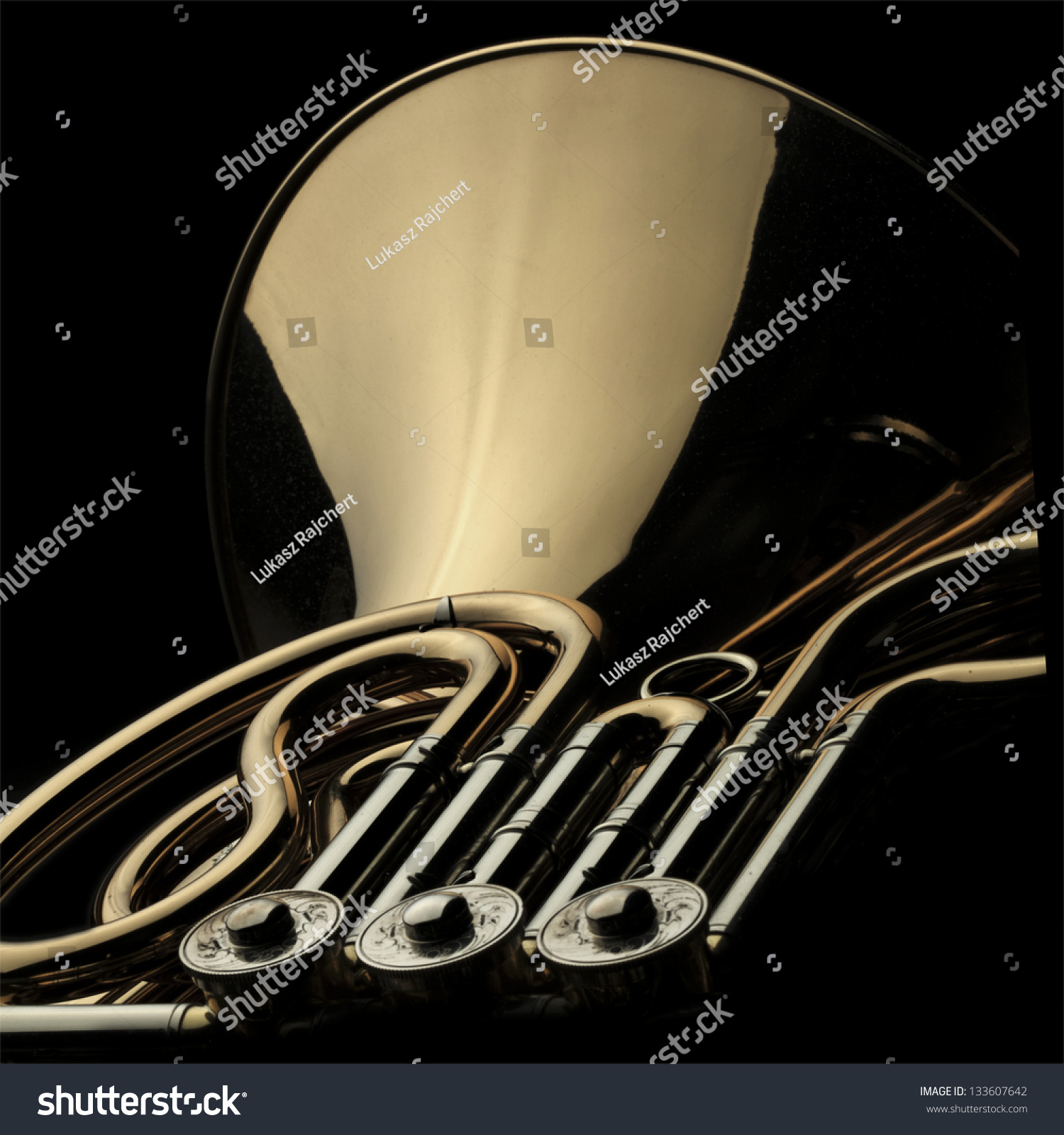 Horn Instrument On Dark Background Stock Photo 133607642 : Shutterstock