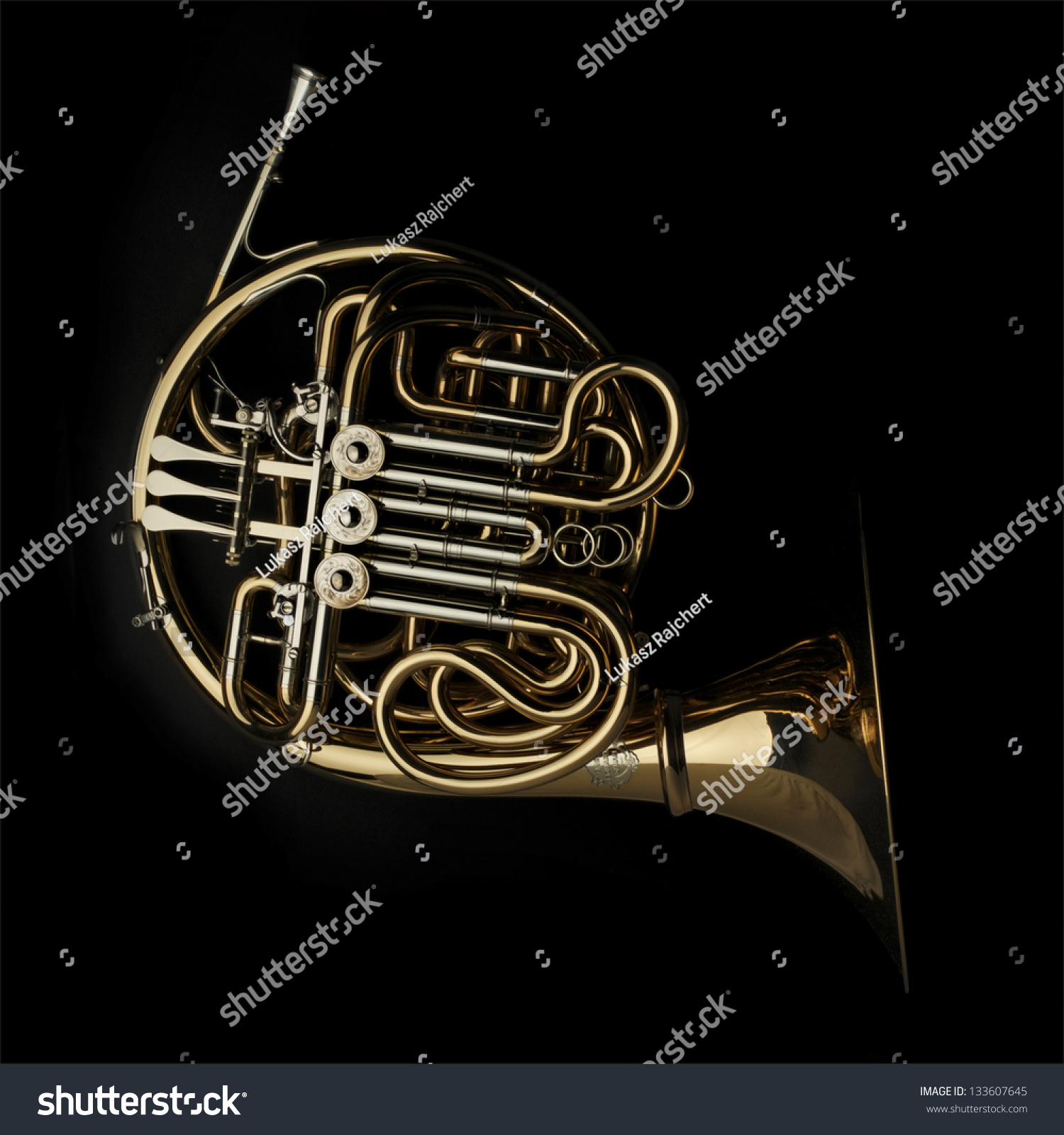 Horn Instrument On Dark Background Stock Photo 133607645 : Shutterstock