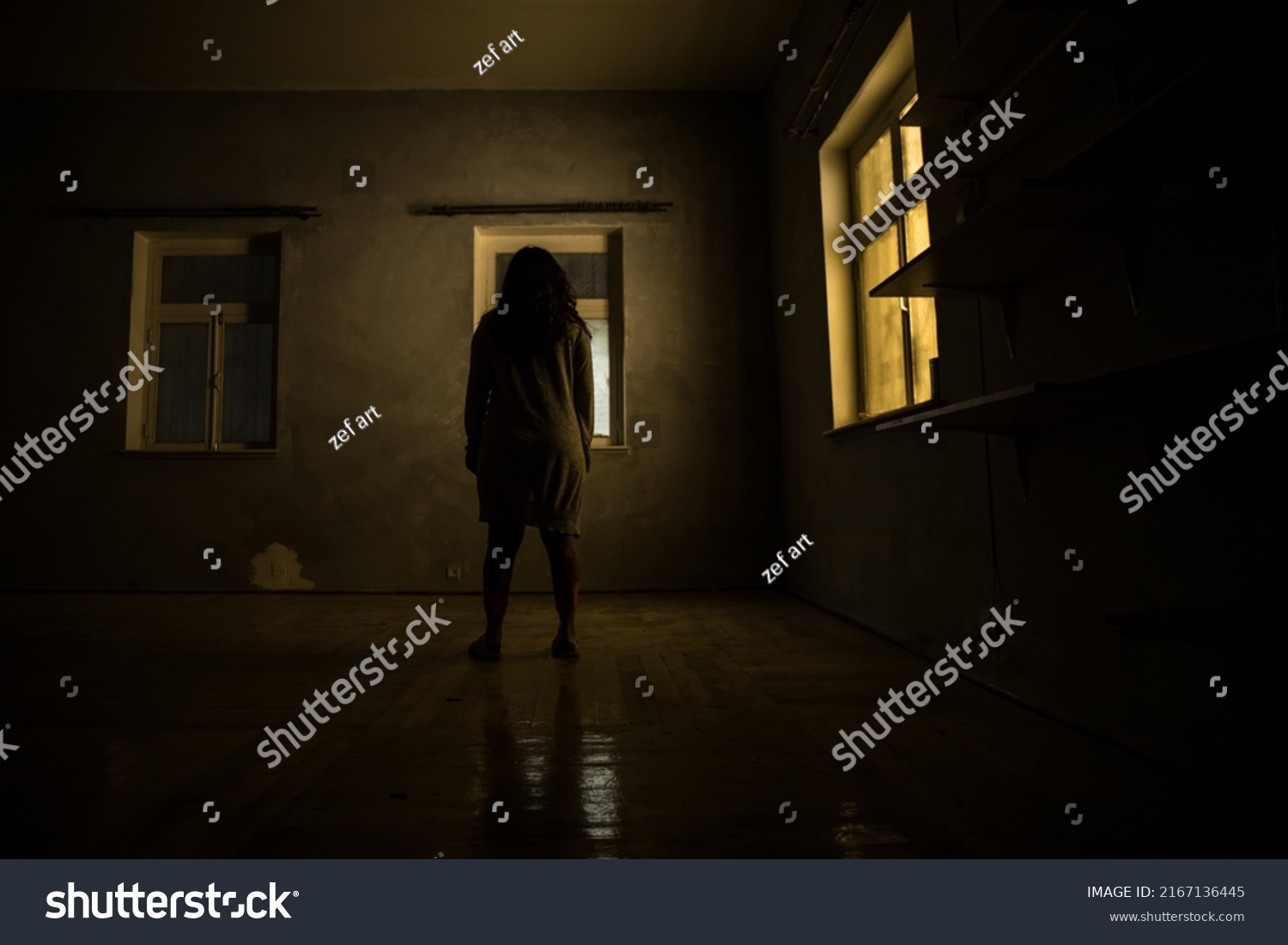 Horror Silhouette Inside Abandoned Creepy Room Stock Photo 2167136445 ...