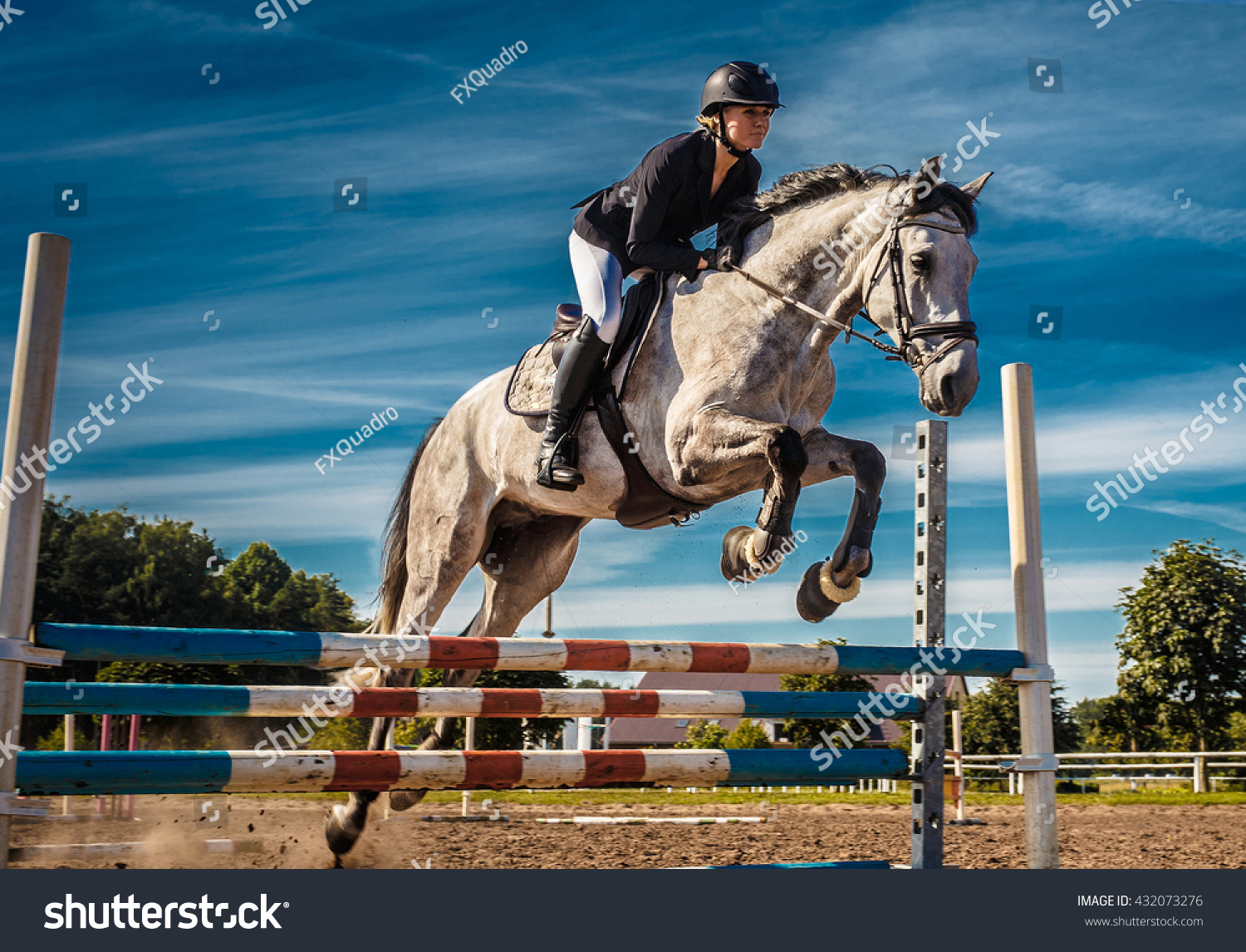 Horse Rider Action Under Blue Sky Stock Photo (Edit Now) 432073276