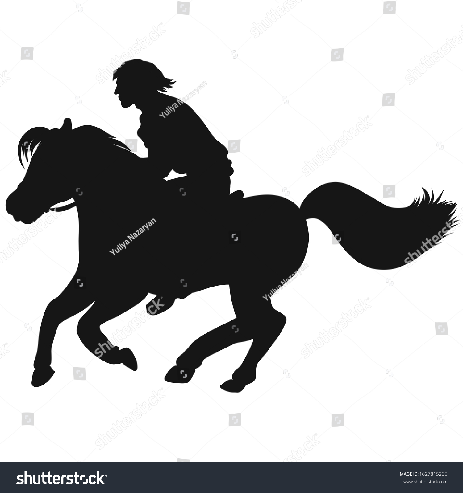 Horseman Quickly Rides Horse Black Silhouette Stock Illustration ...