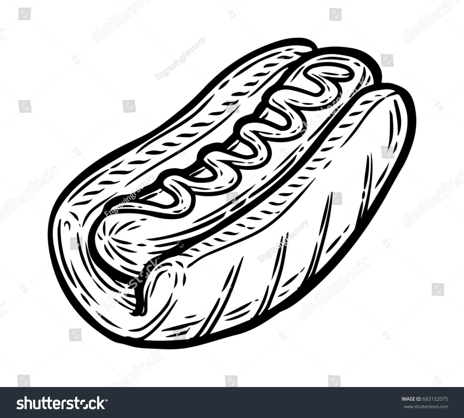 Hot Dog Sausage Mustard Bun Fast Stock Illustration 683152075