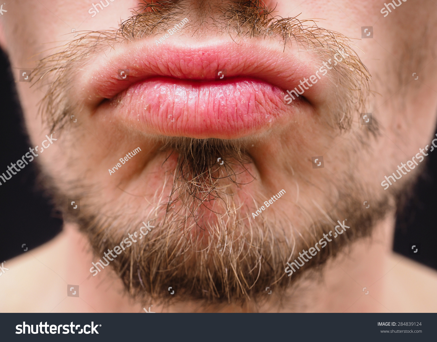 Hot Male Lips With Untrimmed Beard At Closeup Stock Photo 284839124 ...