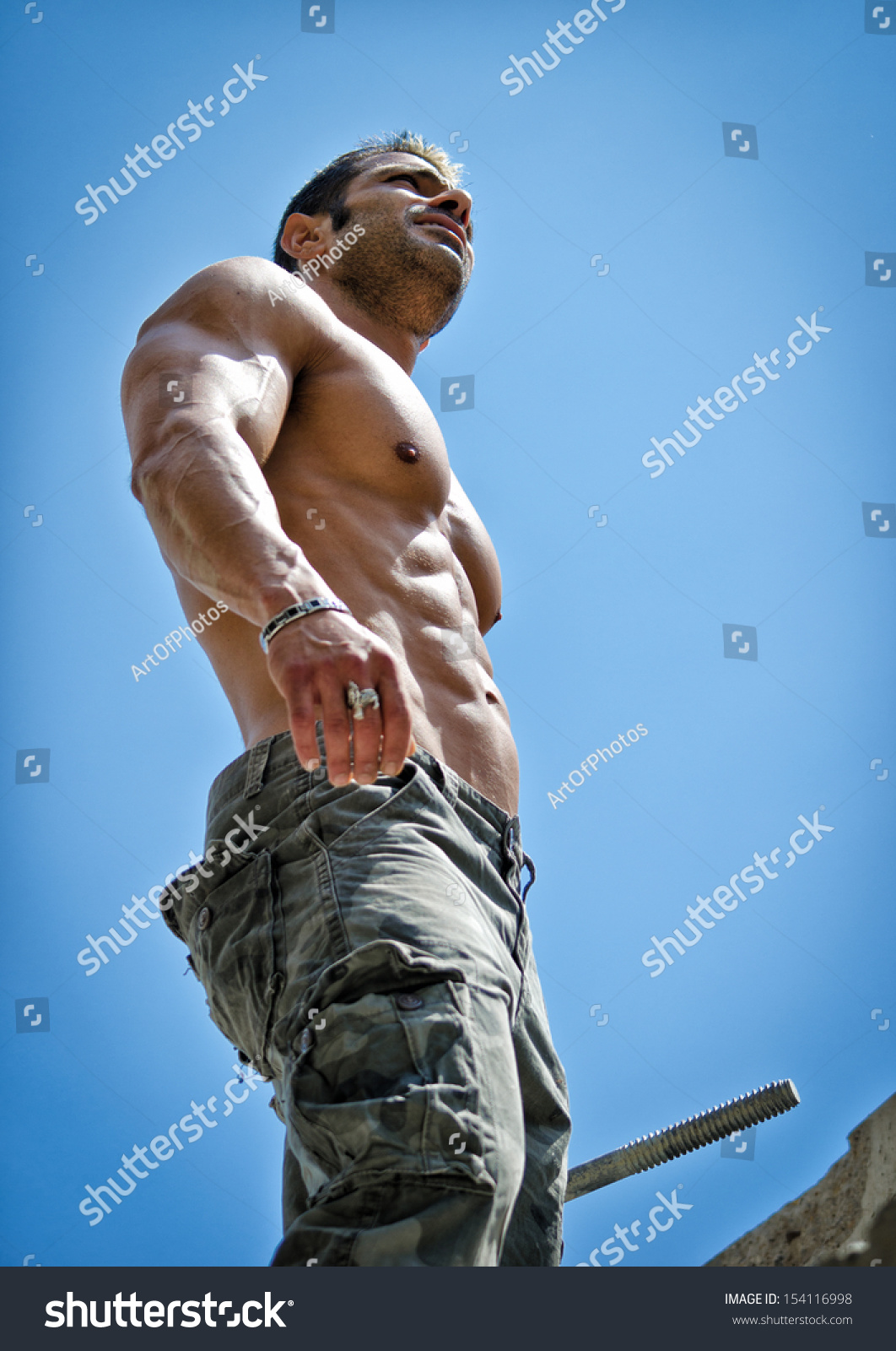 Hot Shirtless Muscular Construction Worker Shirtless Stock Photo Edit