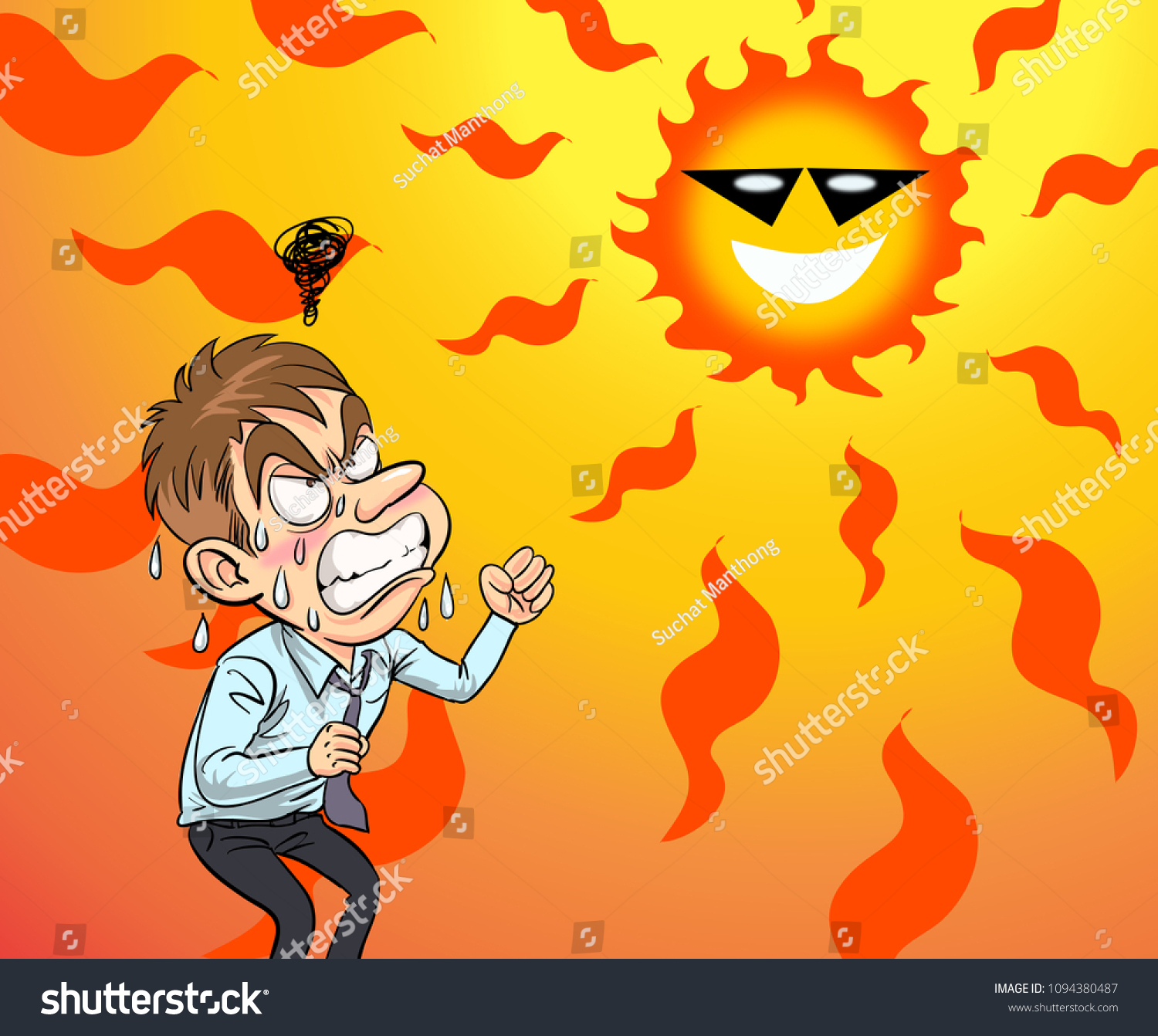 Hot Sun Irritated Mood Man Stock Illustration 1094380487
