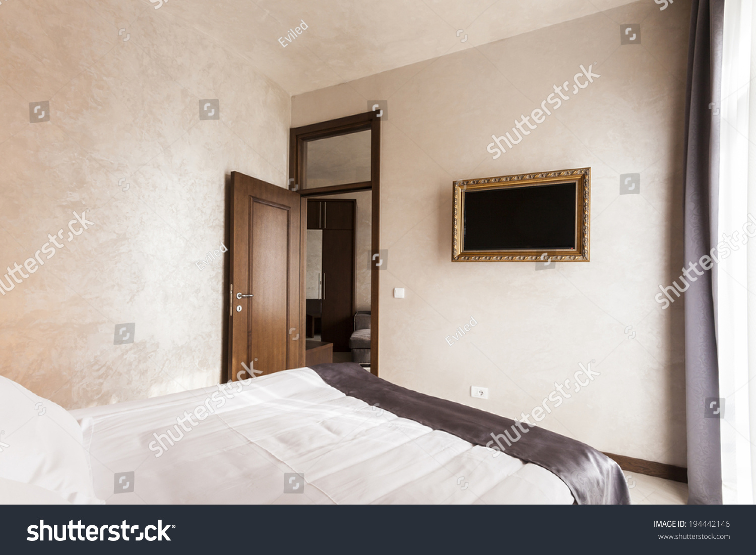 Hotel Bedroom Framed Wall Mounted Tv Stock Photo Edit Now 194442146