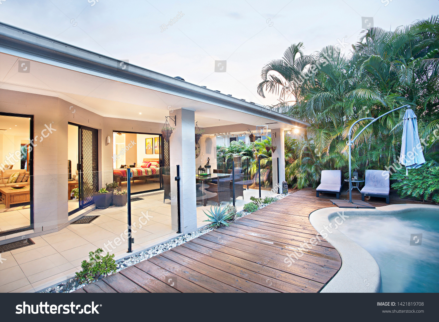 House Garden Swimming Pool Plants Natural Stock Photo Edit Now