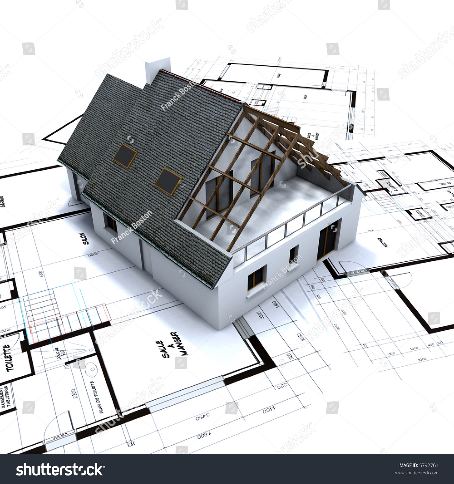 House Mockup On Architects Blueprints Stock Illustration 5792761