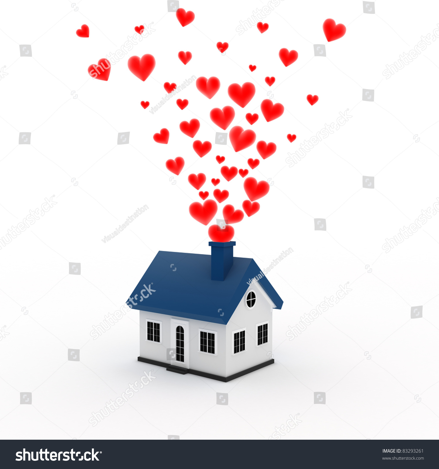 House Hearts Coming Out Chimney Stock Illustration 83293261