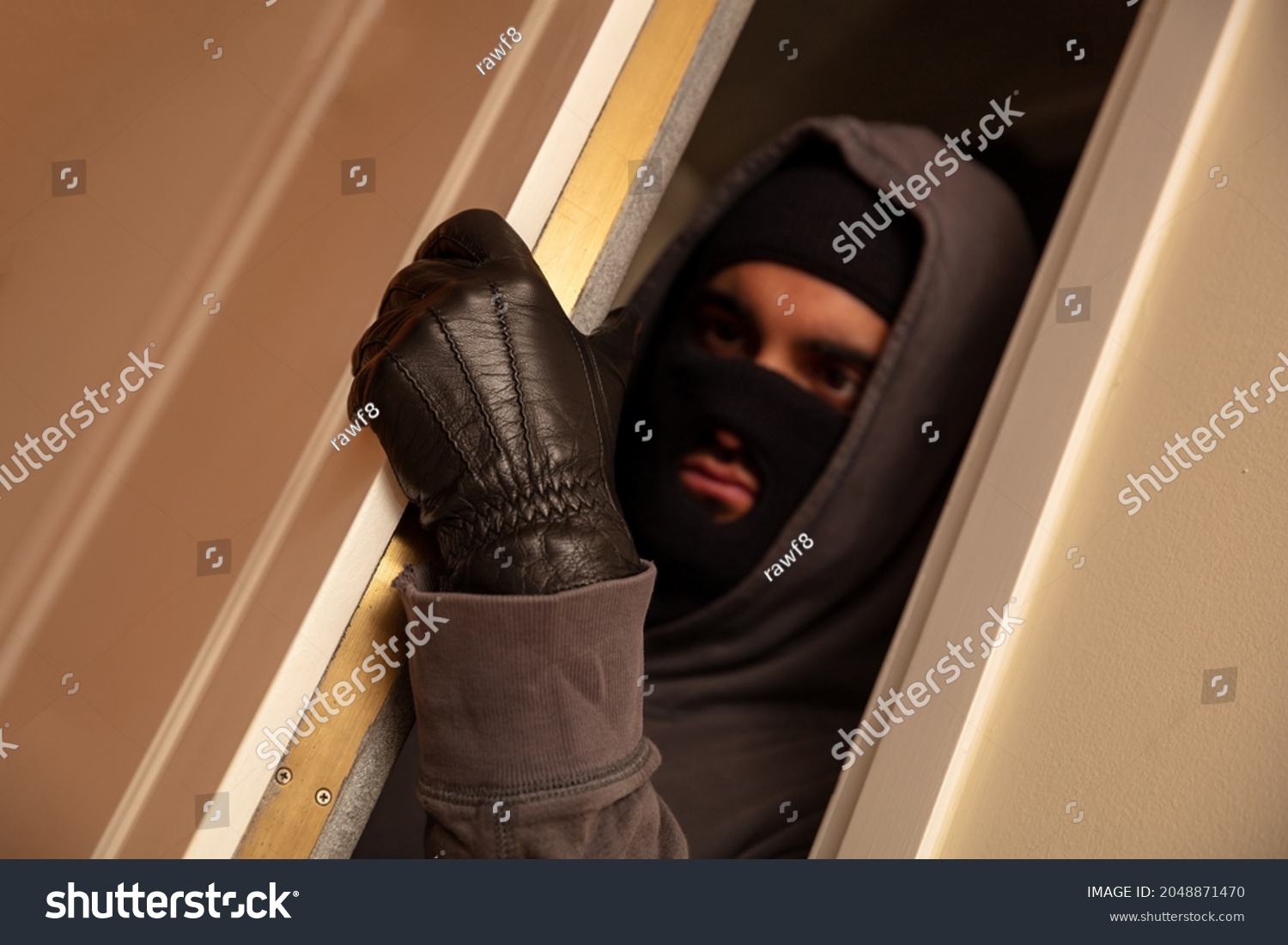 Housebreaking Burglary Concept Masked Burglar Black Stock Photo ...