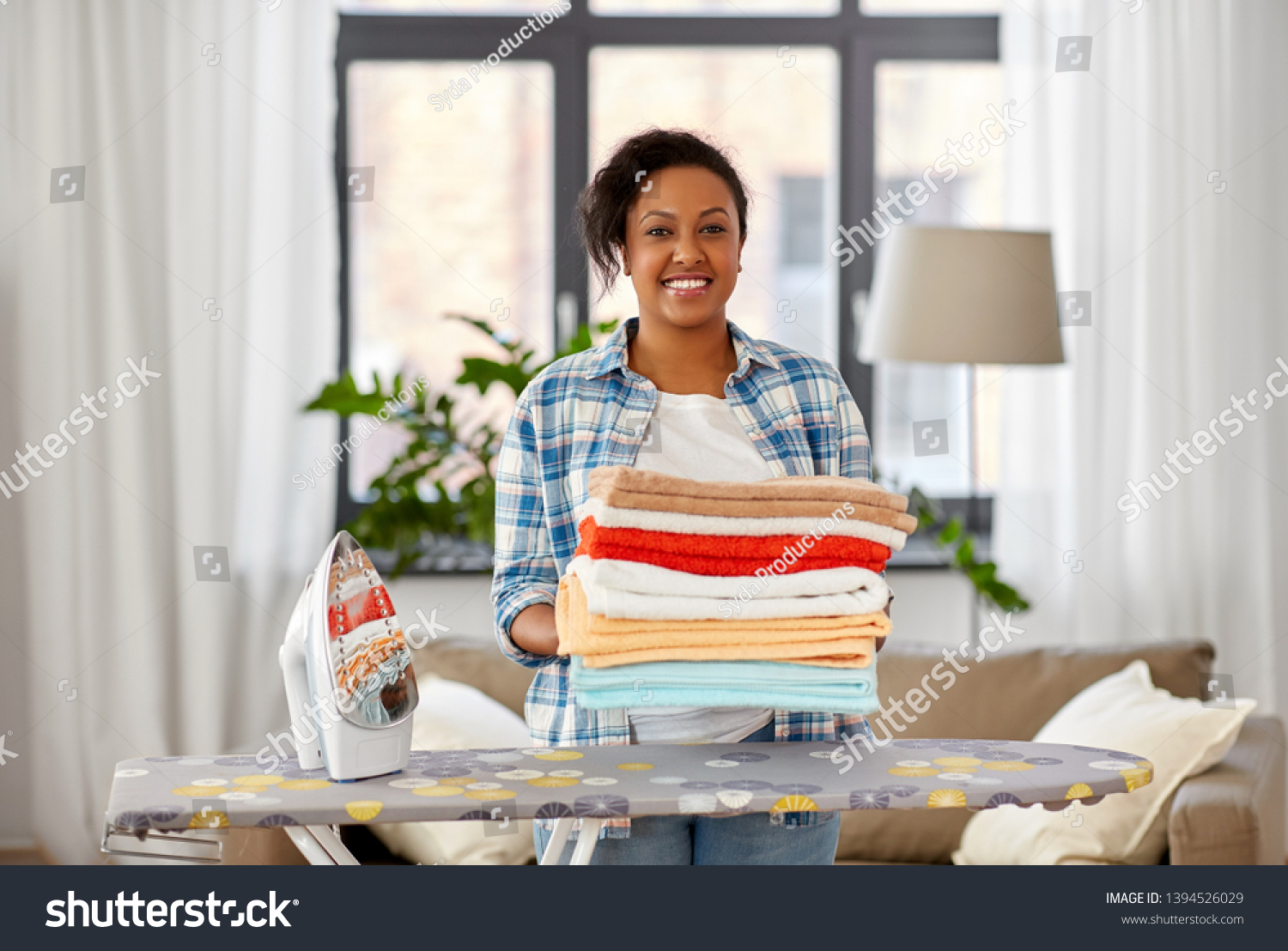 Housework Laundry Housekeeping Concept Happy African Stock Photo ...