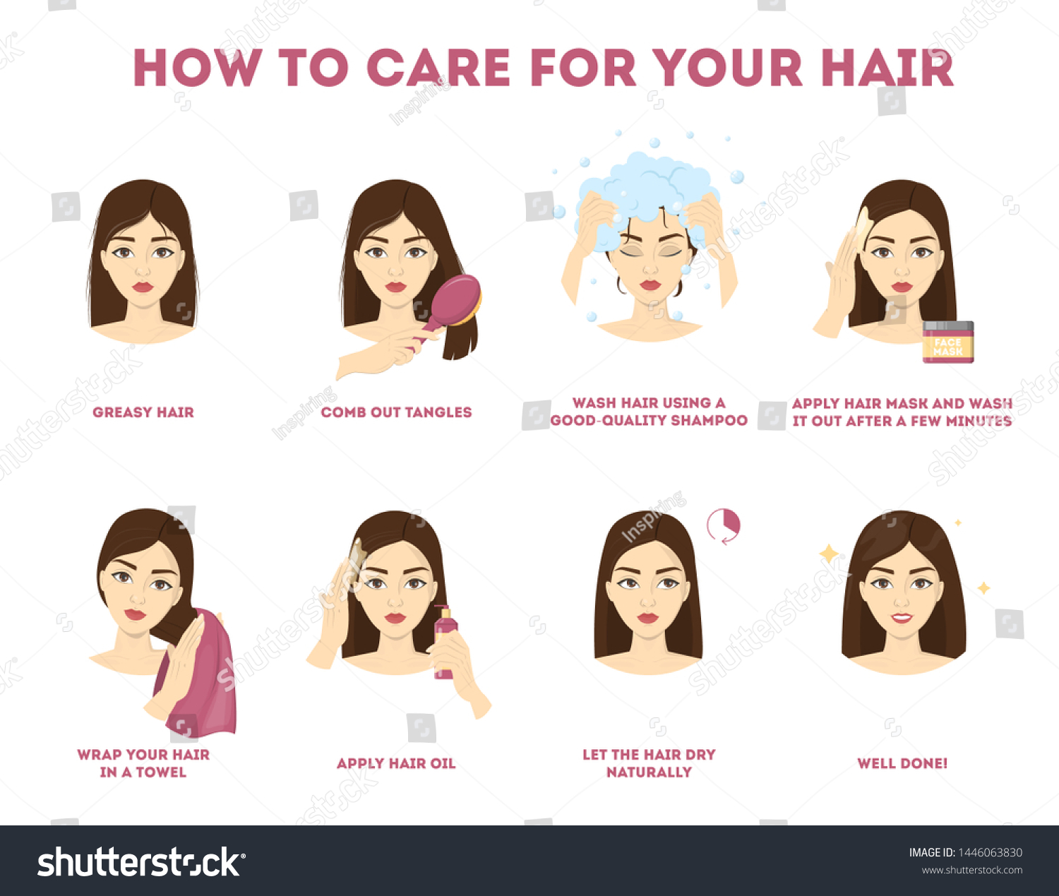 How Care Your Hair Instruction Hair Stock Illustration 1446063830