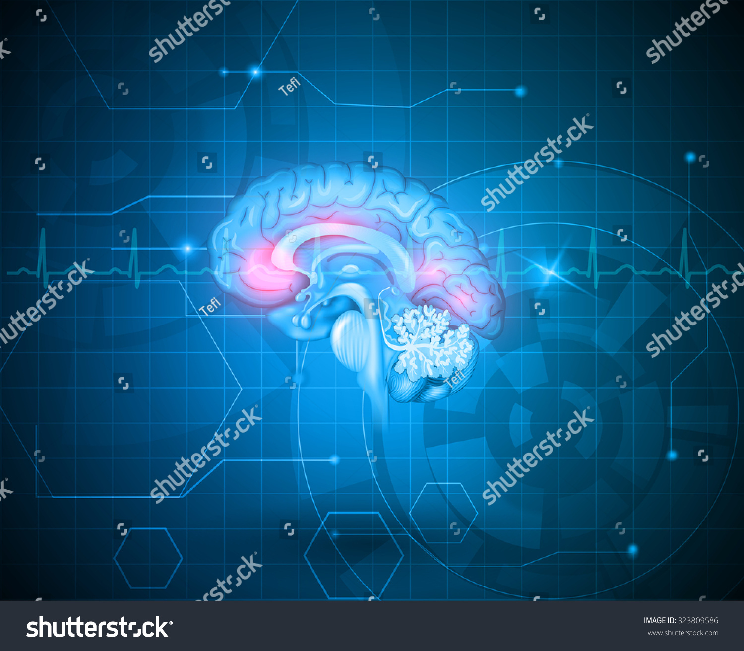 Human Brain Treatment Concept. Abstract Blue Technology Background With ...