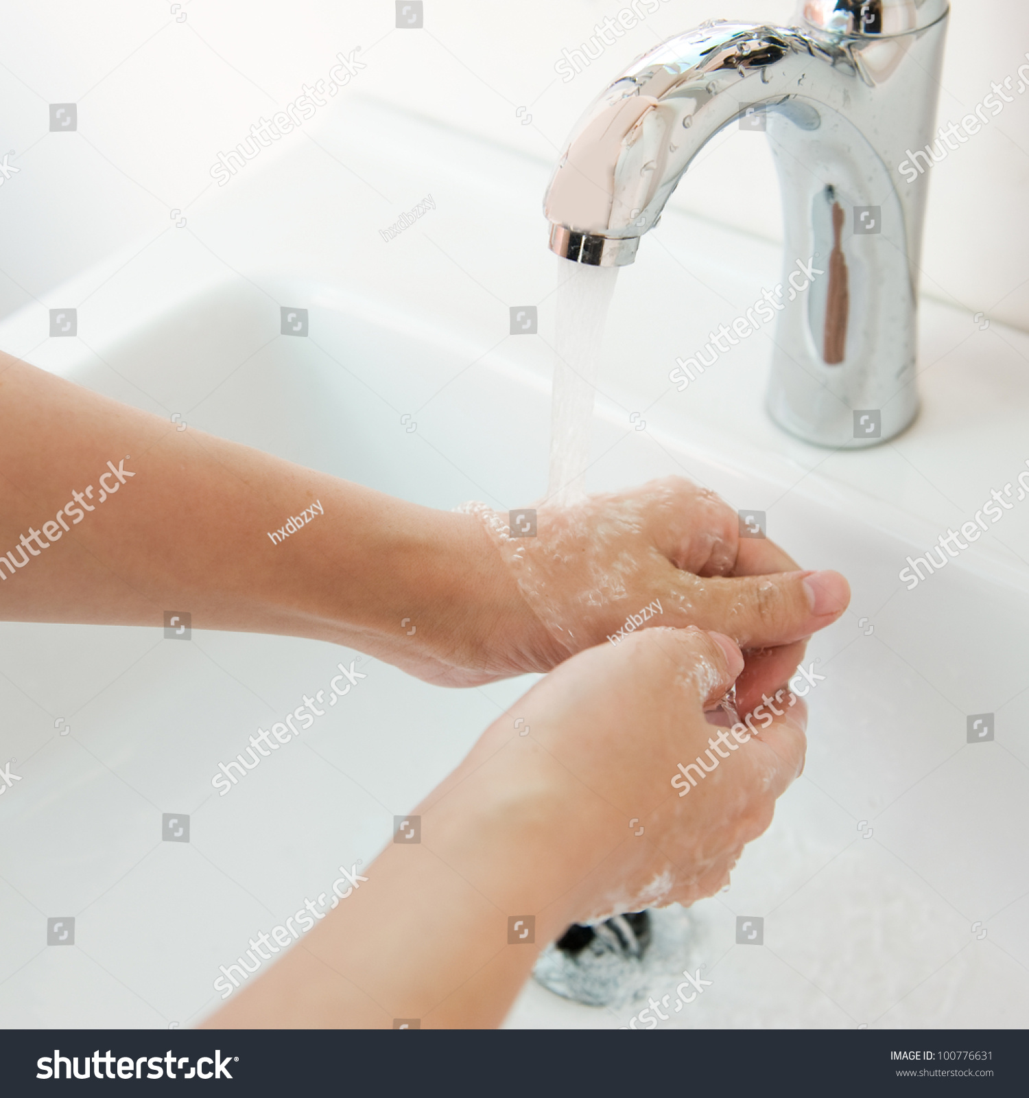 Human Hands Being Washed Under Stream Of Pure Water From Tap Stock ...