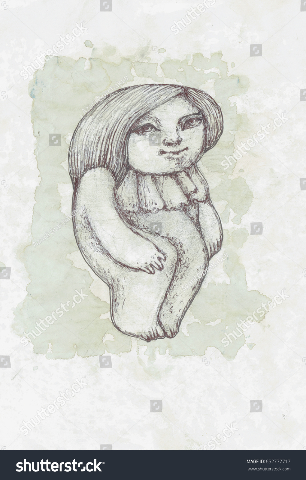 Human Head Face Front View Drawing Stock Illustration 652777717