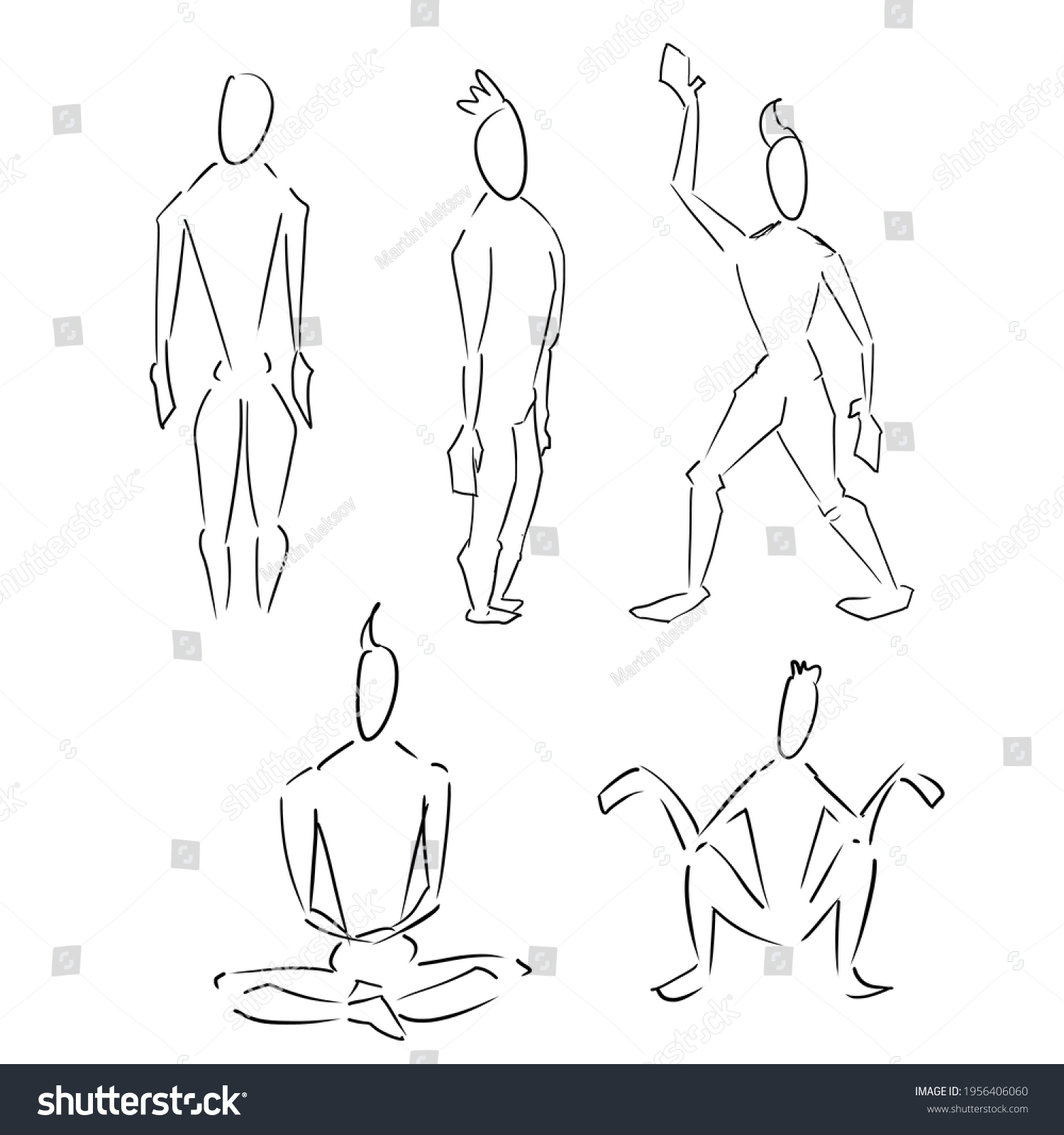 Human Poses Line Art Illustration Set Stock Illustration 1956406060 ...