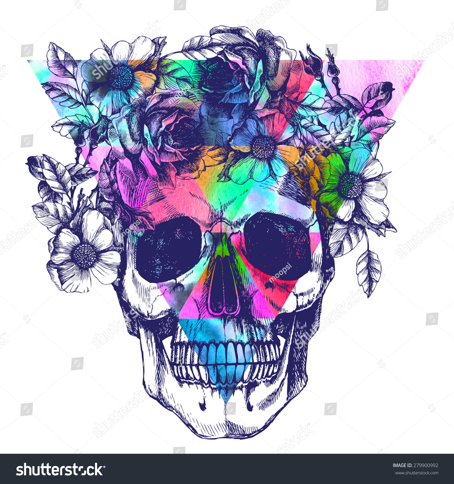 Human Skull Flower Wreath Los Muertos стоковая иллюстрация Shutterstock