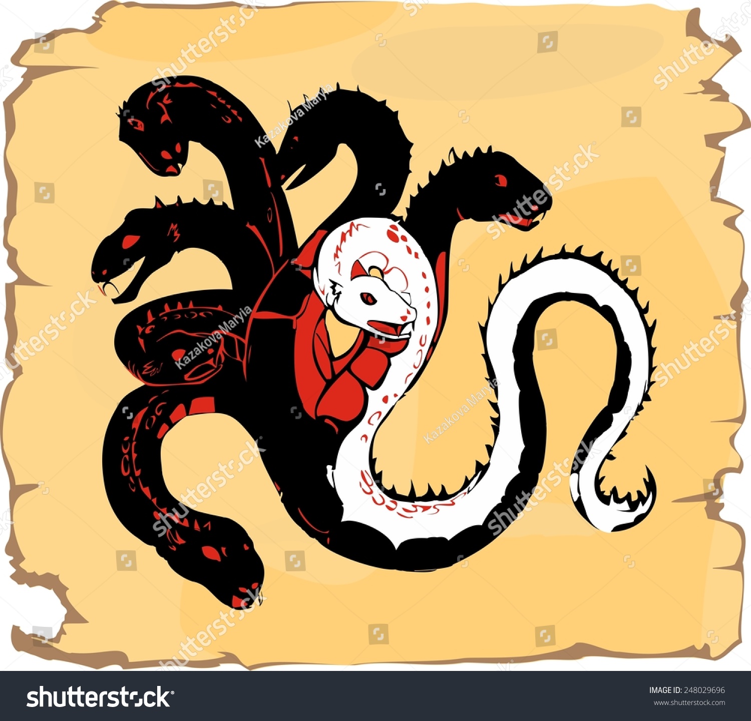 hydra black and white serpent on parchment clip art preview