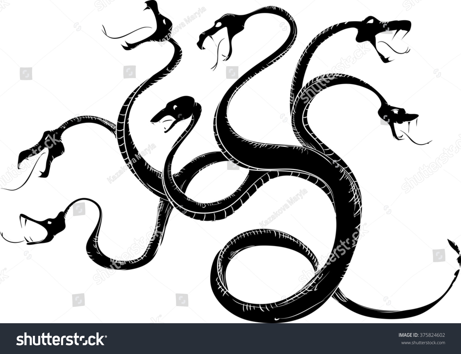black hydra creature silhouette, open mouths clip art preview