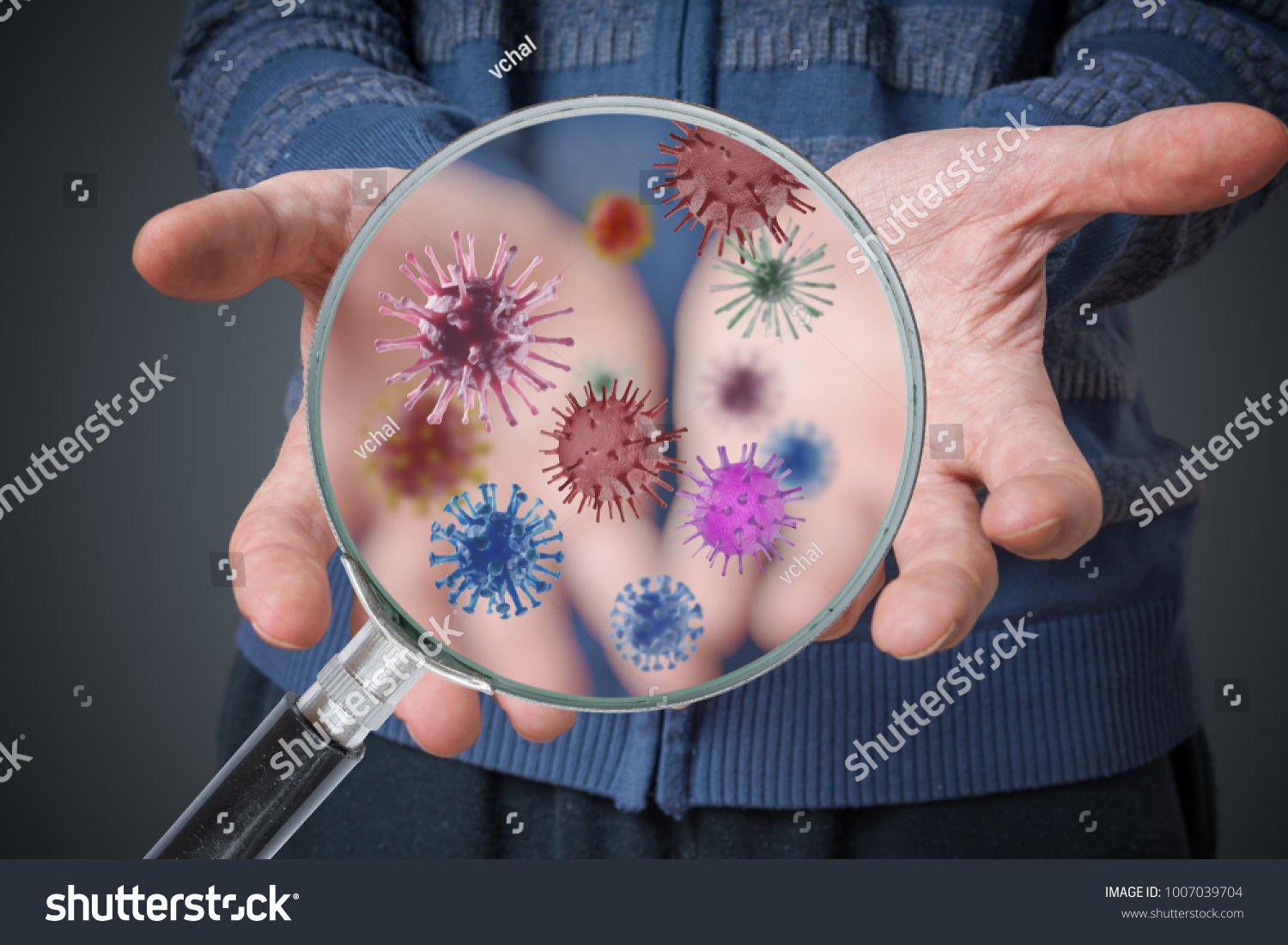 衛生のコンセプト 人間は 多くのウイルスや細菌で汚い手を見せている の写真素材 今すぐ編集